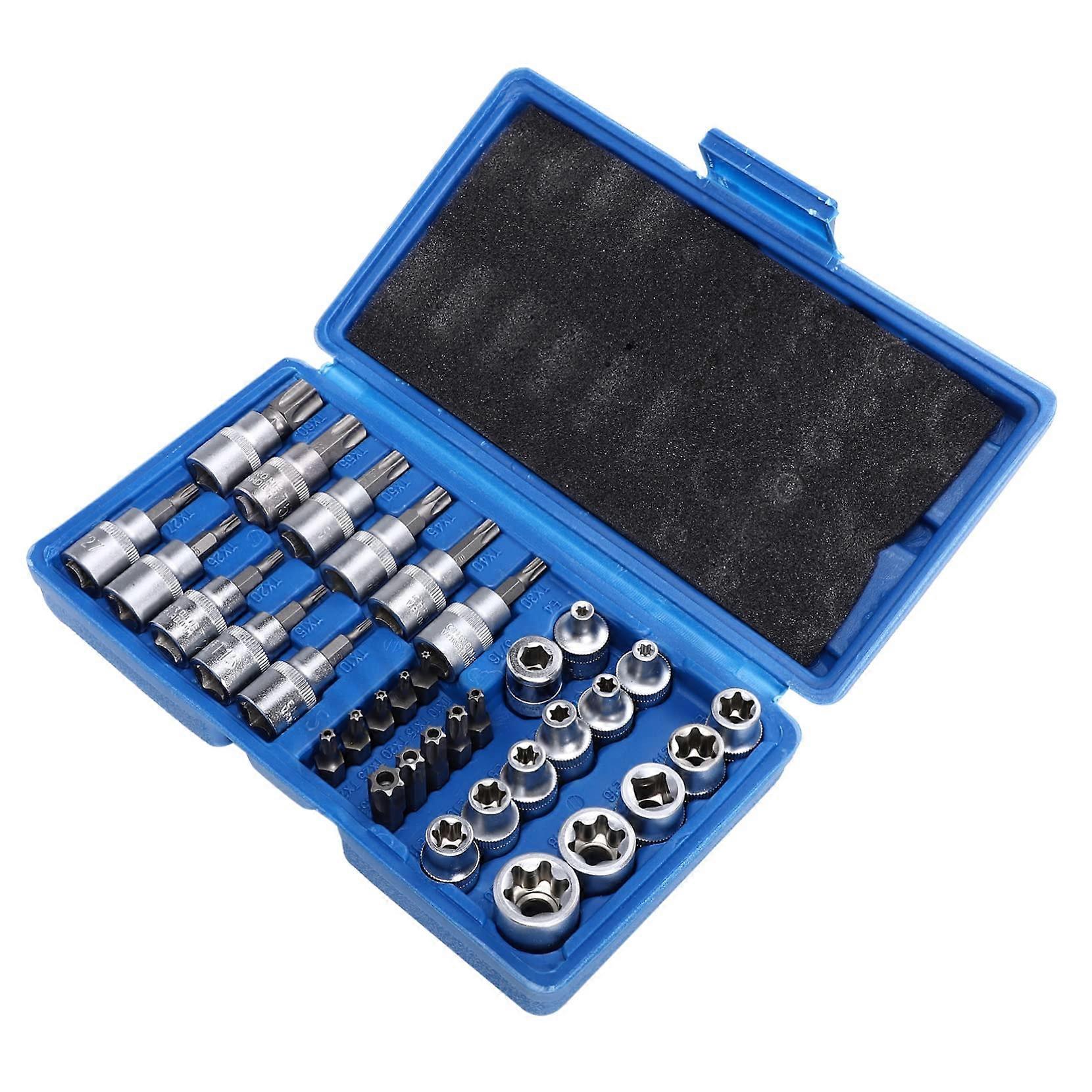 E-socket Set 34-Piece Universal Socket Wrench Tool Set Tamper-Proof Star Bit Sockets For Car Motorcycle Bicycle DIY Home