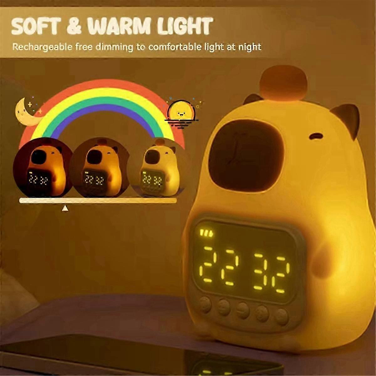 Capybara Themed Bedside LED Snooze Clock,Rechargeable Nightlight,Touch Control-the Perfectgift for S