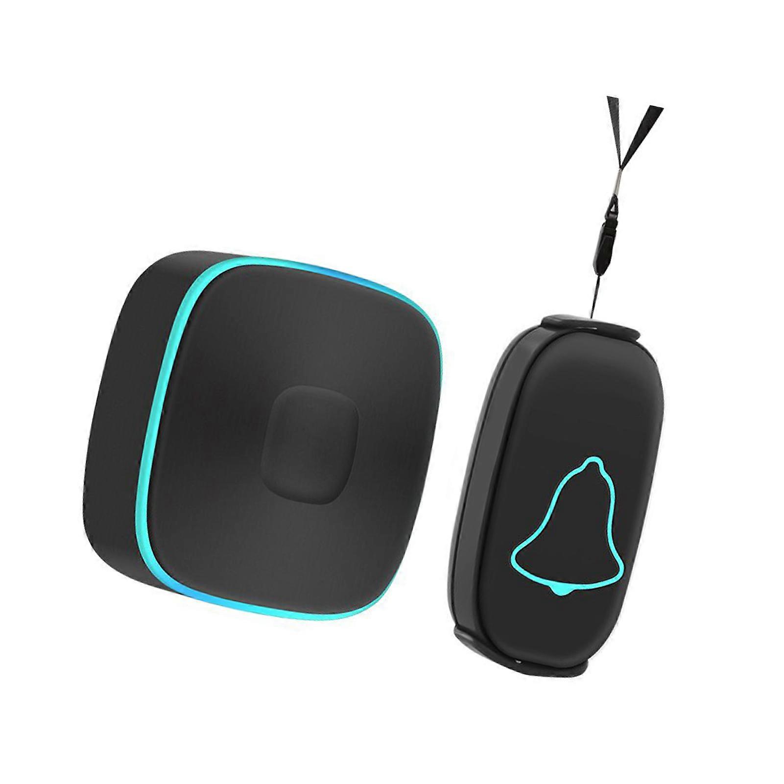 Wireless Doorbell Waterproof with 1 Transmitter and 1 Receiver One Button Alarm Caregiver Pager Black 