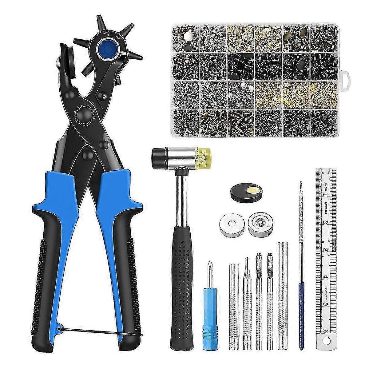 Belt Hole Puncher For Leather, 6 Sizes Revolving Hole Punch Pliers Set With Ruler, Grinding Rod, Pl