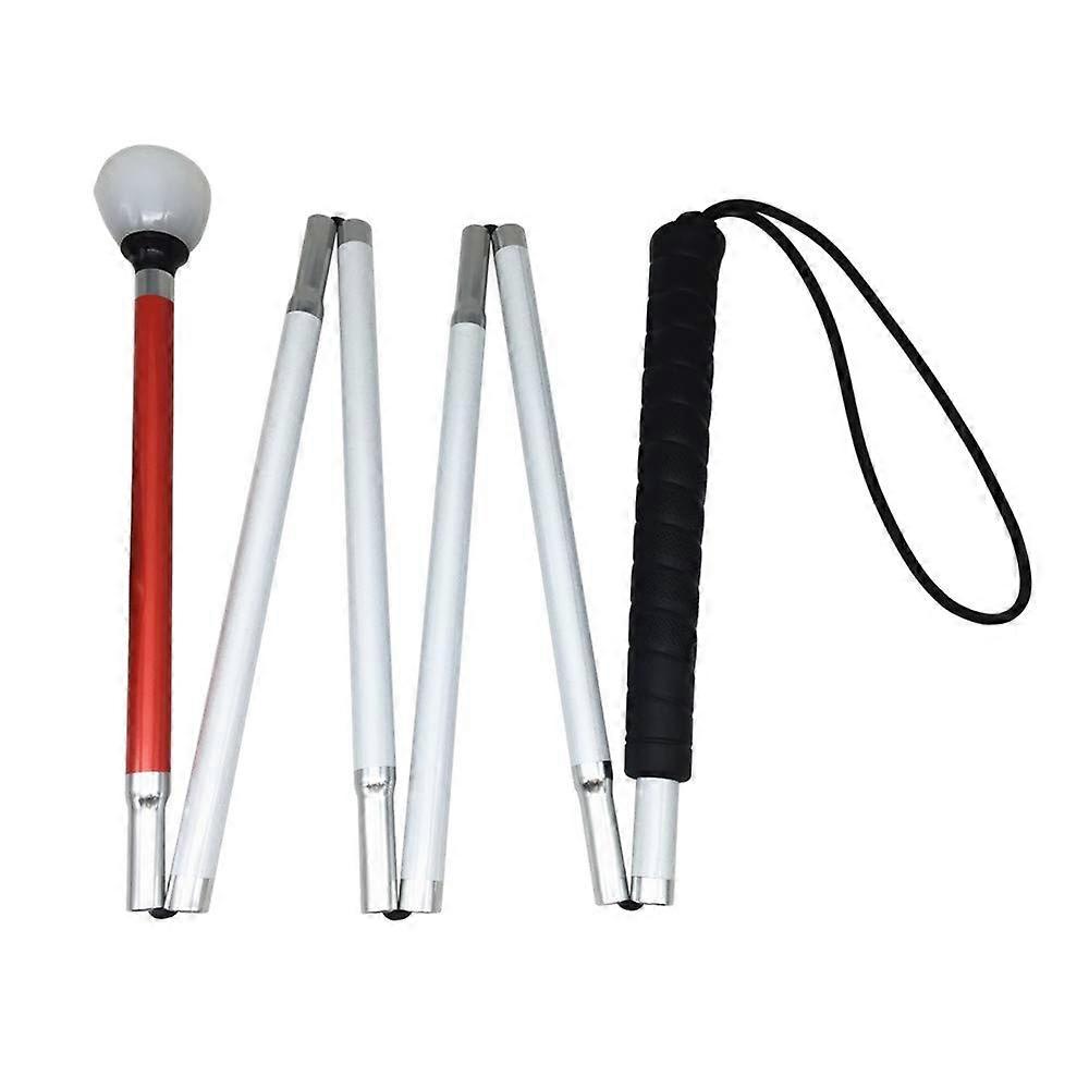 6-Section Folding Aluminum Blind Cane, Reflective Red Walking Stick for Visually Impaired with Adjustable Length