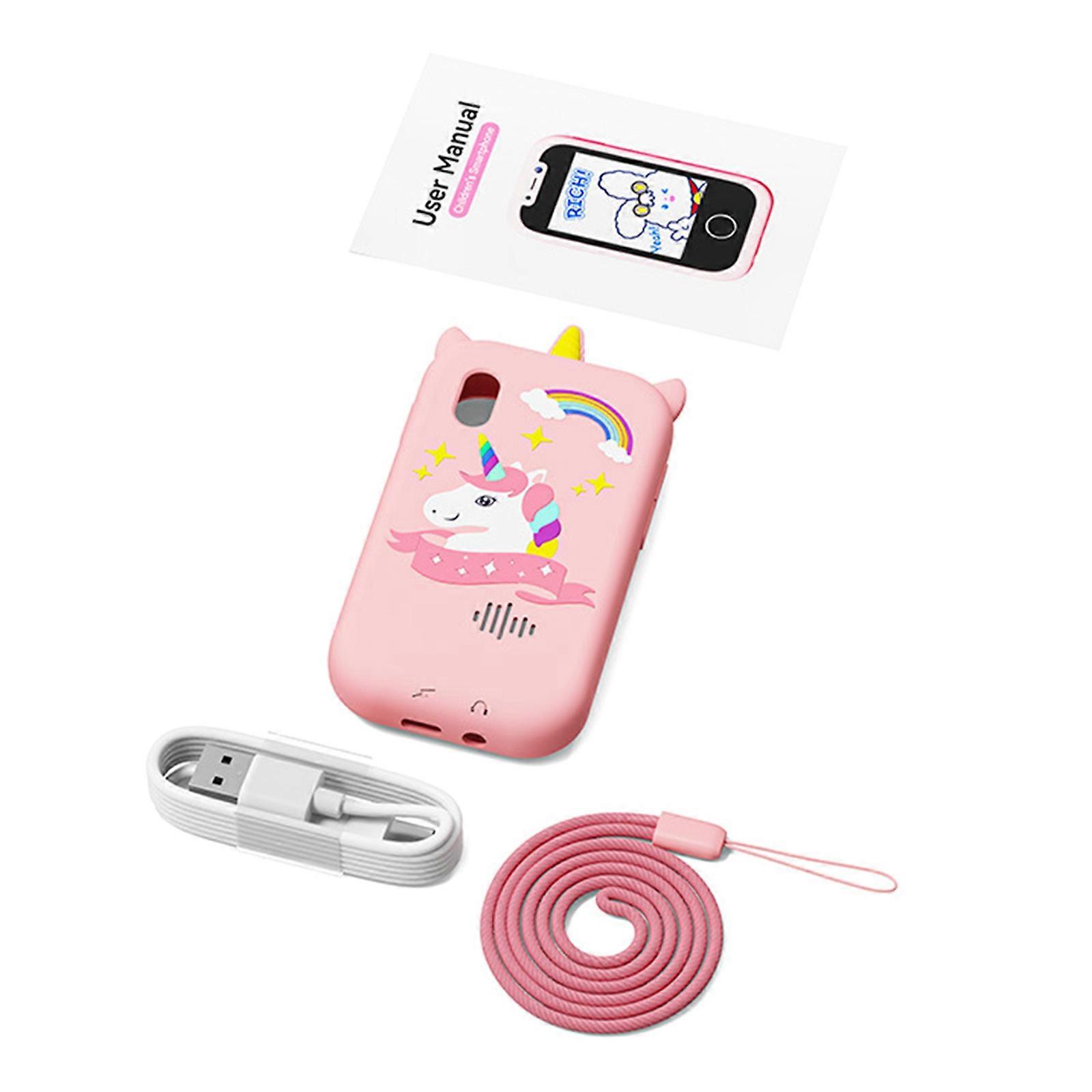 Cartoon Design Mobile Phone Toy 2.4 Inch Finger Touch Smartphone with Double Camera and 512M Memory Great for Toddler Gift  Pink