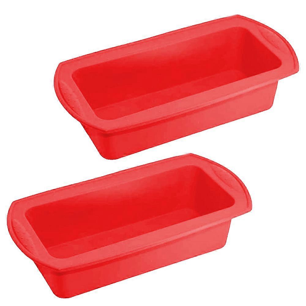 Set Of 2 Rectangular Binaural Silicone Loaf Pans - Red
