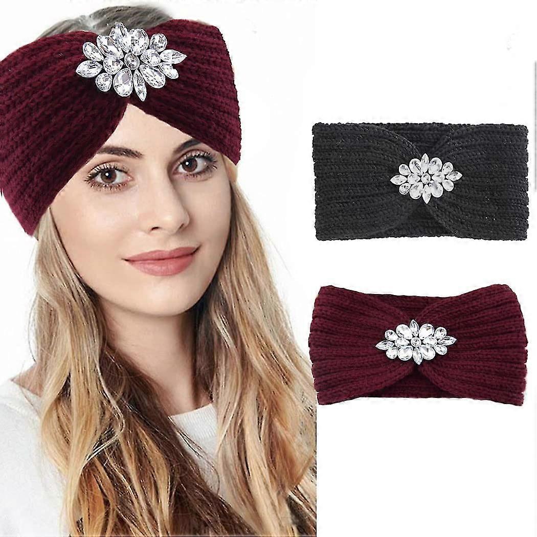 Gorin Crystal Zimowa opaska na głowę Dzianina Rozmyta podszewka Ocieplacz do uszu Opaska na głowę Stretch Szydełkowy turban Owijki na głowę Cyrkonie Grube opaski do włosów dla kobiet i dziewcząt