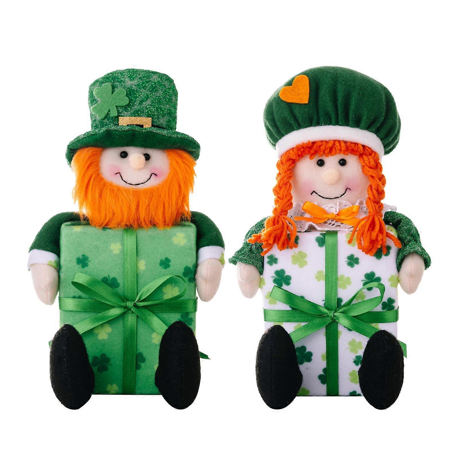 2pcs Unique Statue Patrick's Day Gnomes Colorful Doll Accent for Dining Table or Office Desk Luck Leaf Decorations