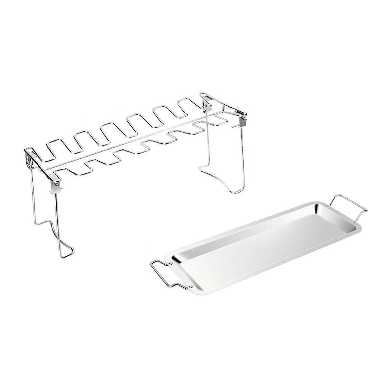 Roast Chicken Stand With Tray And Rotisserie Spit, Large Roaster Pan, Grill Rack, Drip Tray