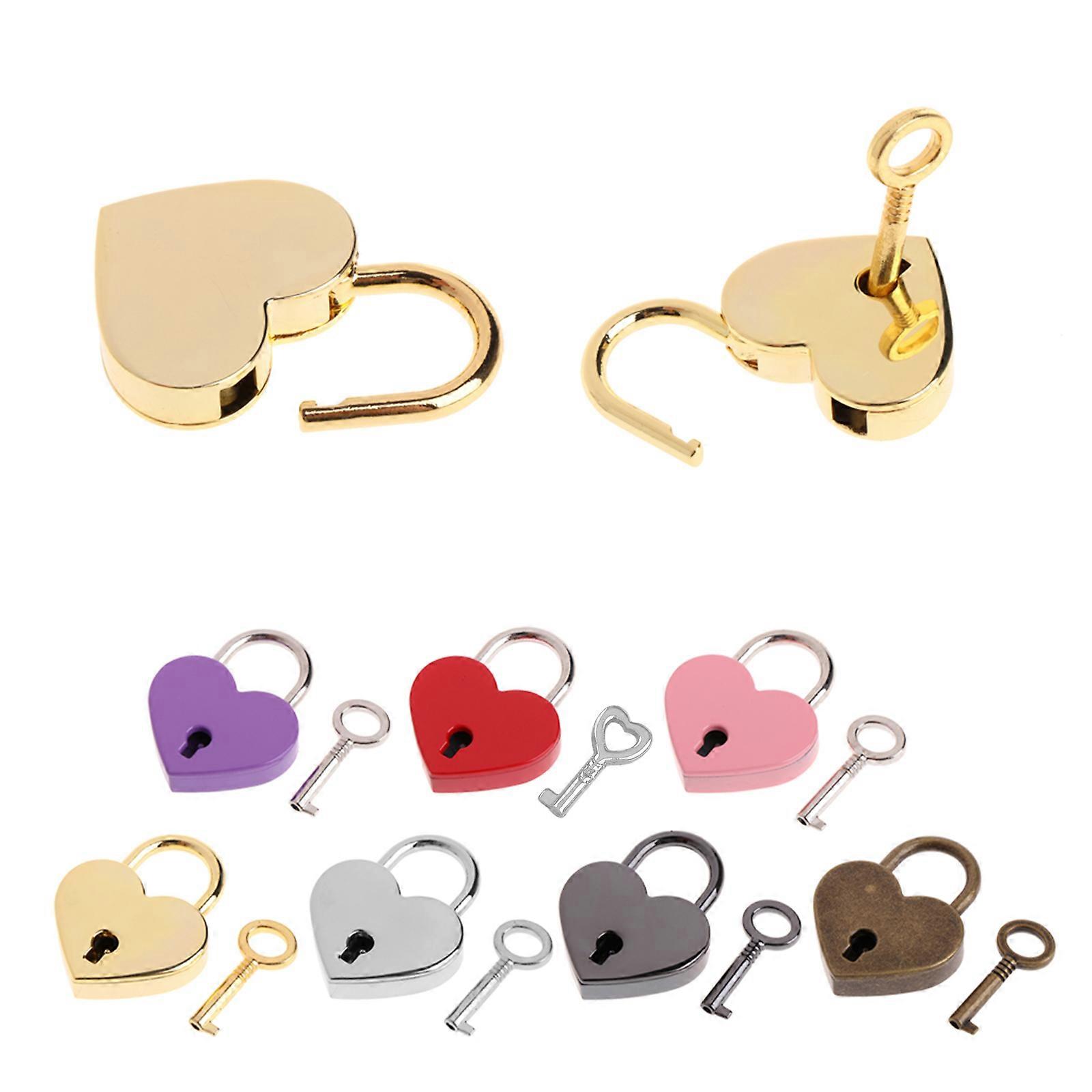 Mini Love Padlock Drawer Suitcase Security Lock Vintage Heart Shape Lock With for Key for Suitcase Luggage Diary Book Silver