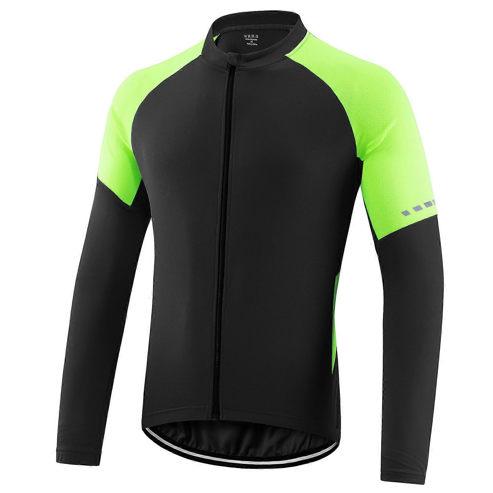 男士基本款骑行运动衫全拉链长袖自行车衬衫带反光条轻质透气男士自行车运动衫