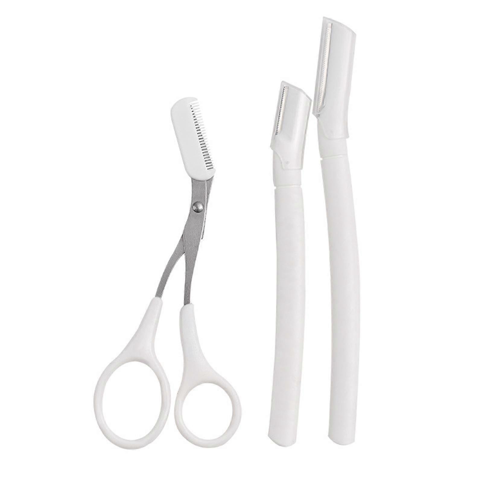 3PCS Eyebrow Trimming Set Safety Eyebrow Razor Brow Trimming Scissors Eyebrow Grooming Tools Eyebrow Trimmer Shaver