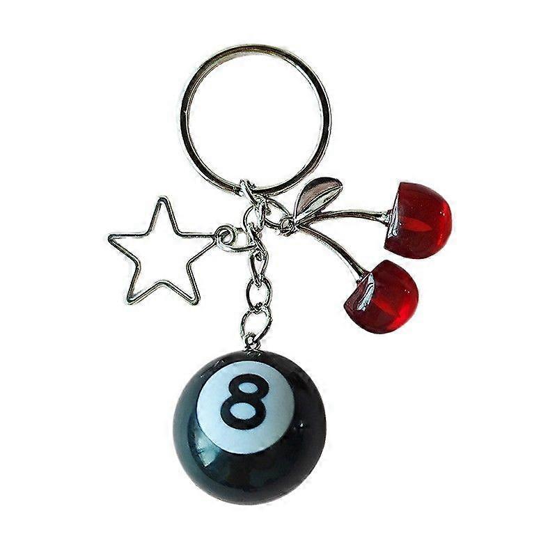 1 Set 8 ball keychain, 8 ball Creative Key Chain with Star, Cherry Keychain, Pool Ball Keychain