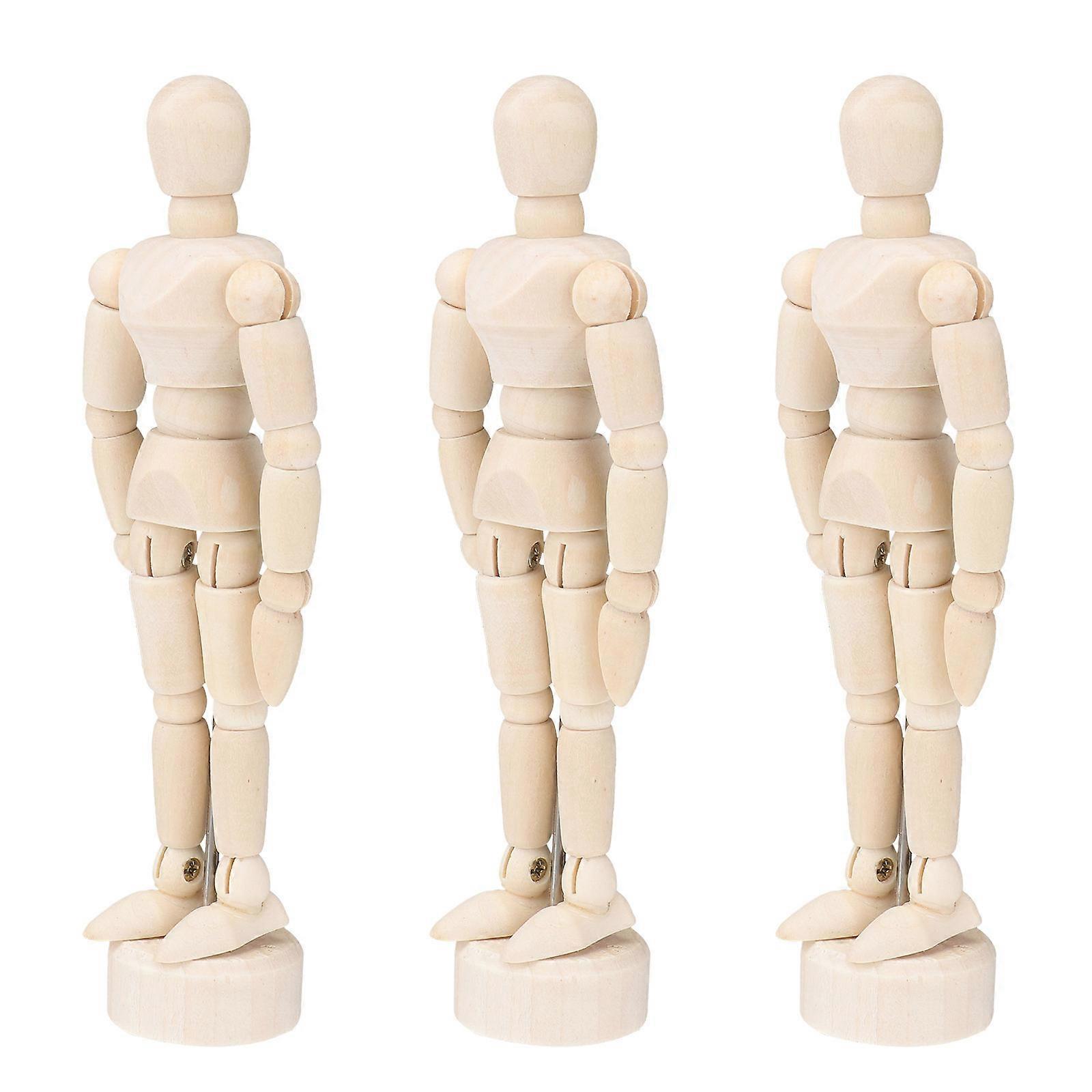 3pcs Jointed Wooden Mannequin Figures for Artists – Lightweight Sketching Models for Home or Office Desk Decoration – Beige Color