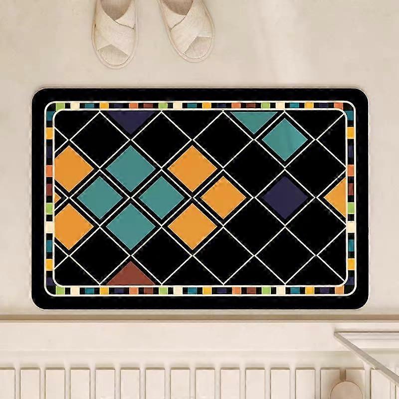 Bath Mat 40 x 60 cm Black and Yellow Geometric Design Non-Slip Diatomite Stone Quick Drying Shower Rug