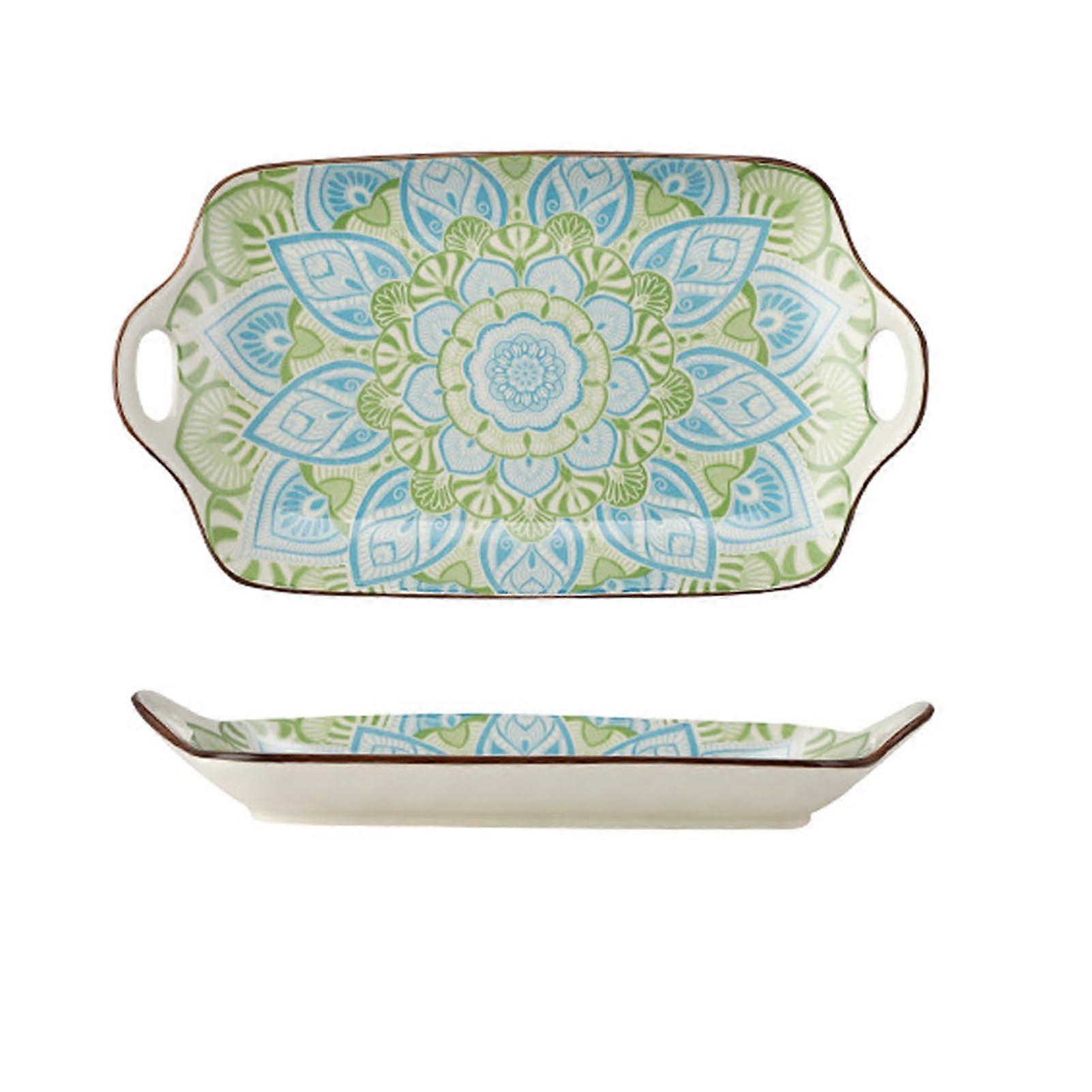 Ceramic Baking Dish 30.5cm x 17cm Rectangular Bohemian Style Oven Safe Bakeware with Ceramic Handles Ideal for Lasagna