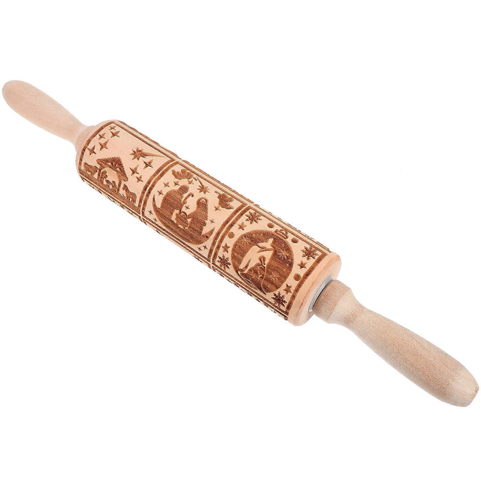Pattern Embossed Rolling Pin Baking Roller Multi 35.00X5.00X5.00CM Wooden Cookie Stamps For Baking Cookies 1Pcs