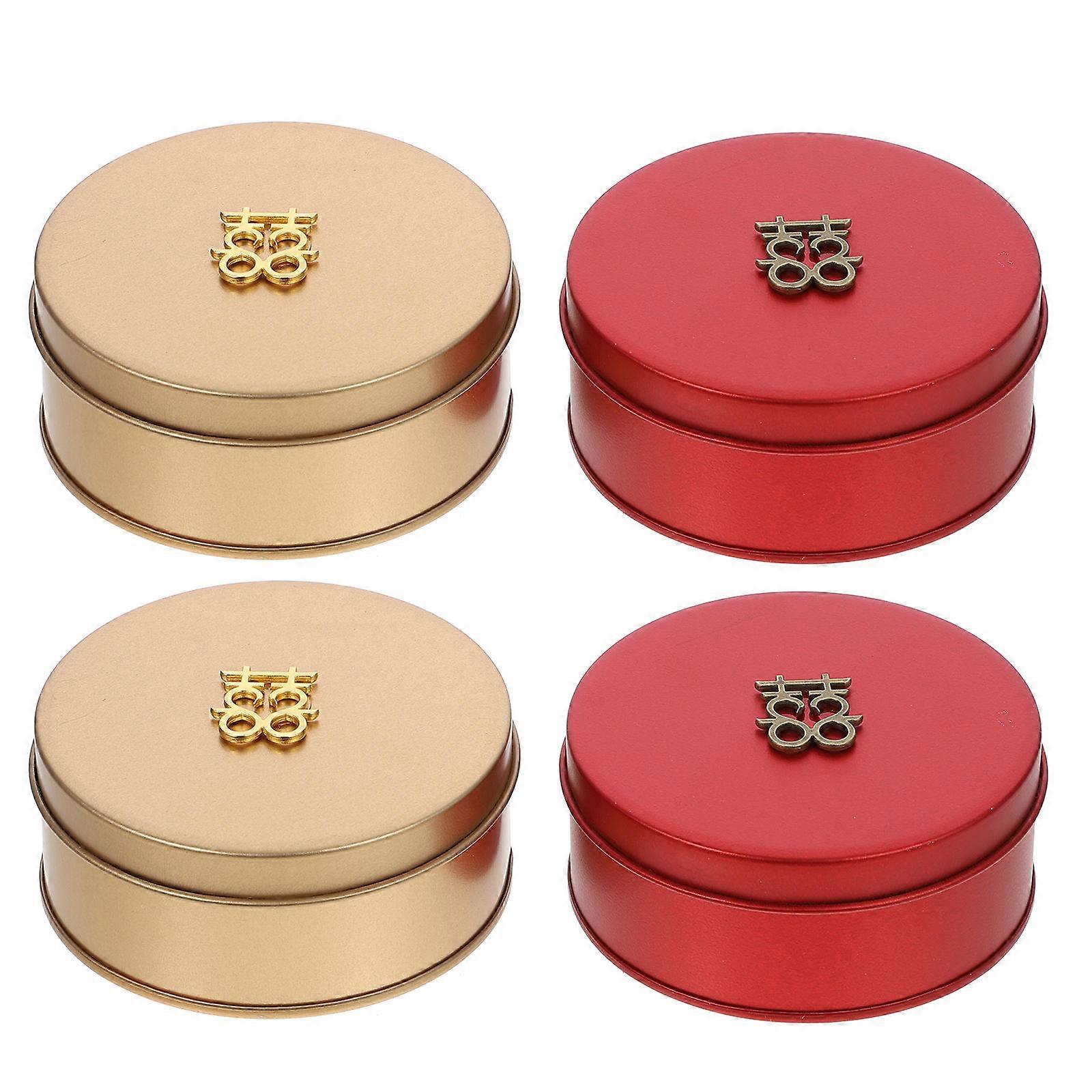 Candy Cases Round Shape Hollow Wedding Candy Box present Packaging 9.6X9.6X4.2cm 4 Pcs