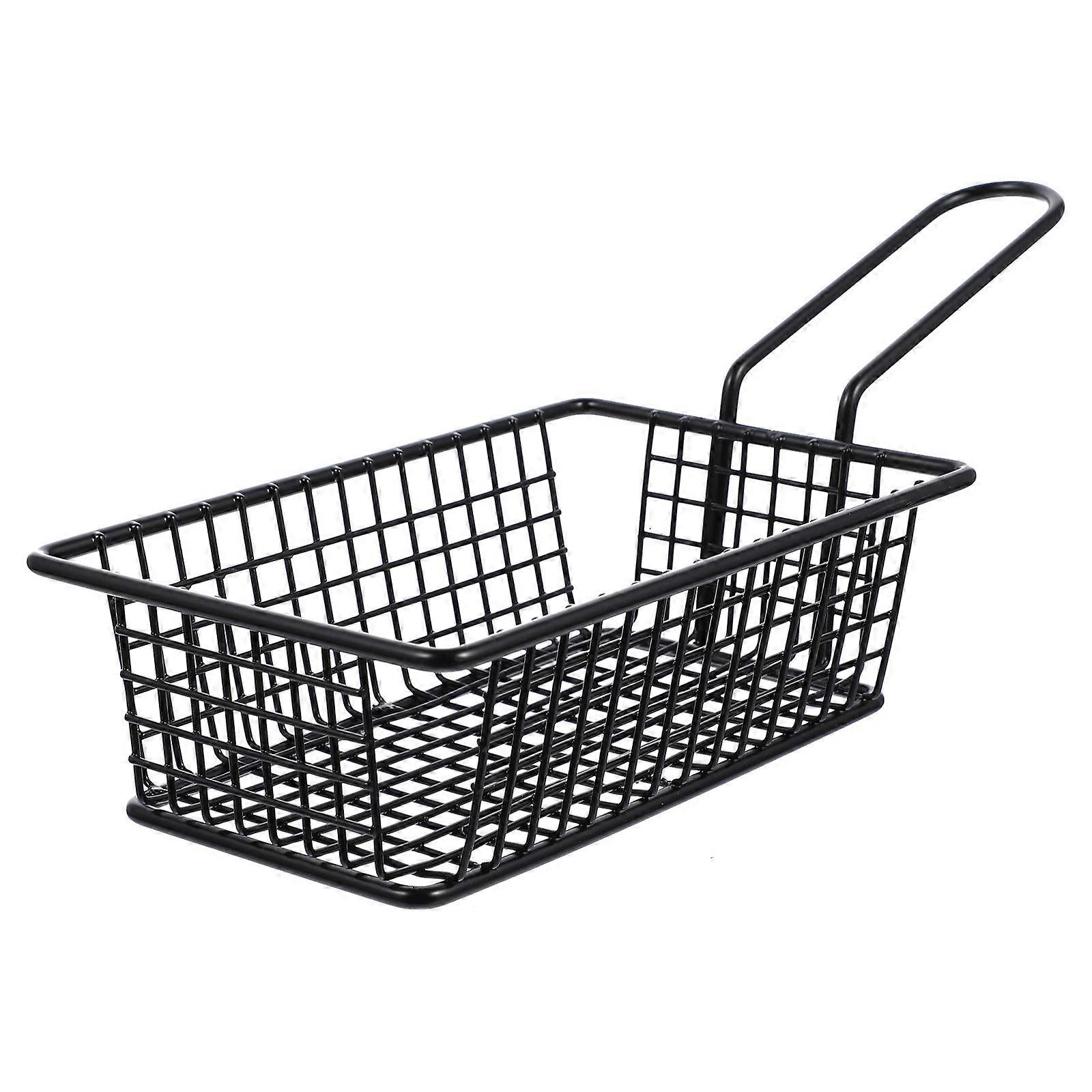 Black French Fries Basket with Handle for Home Use Strong Iron Material 7.5 Inches