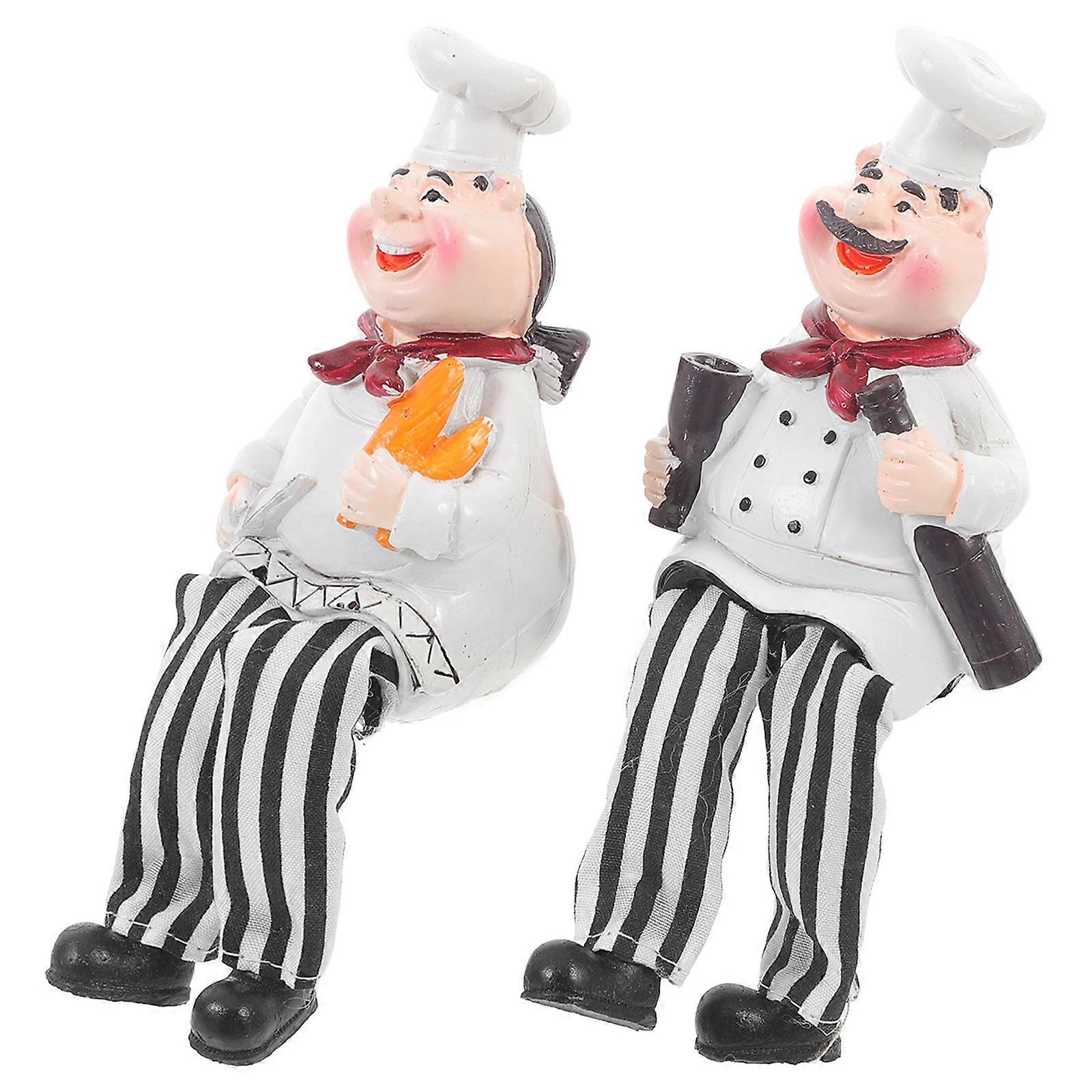 Chef Figures Ornament Resin Model Chef Statue Cartoon Chef Home Accessories For present Giving 2Pcs