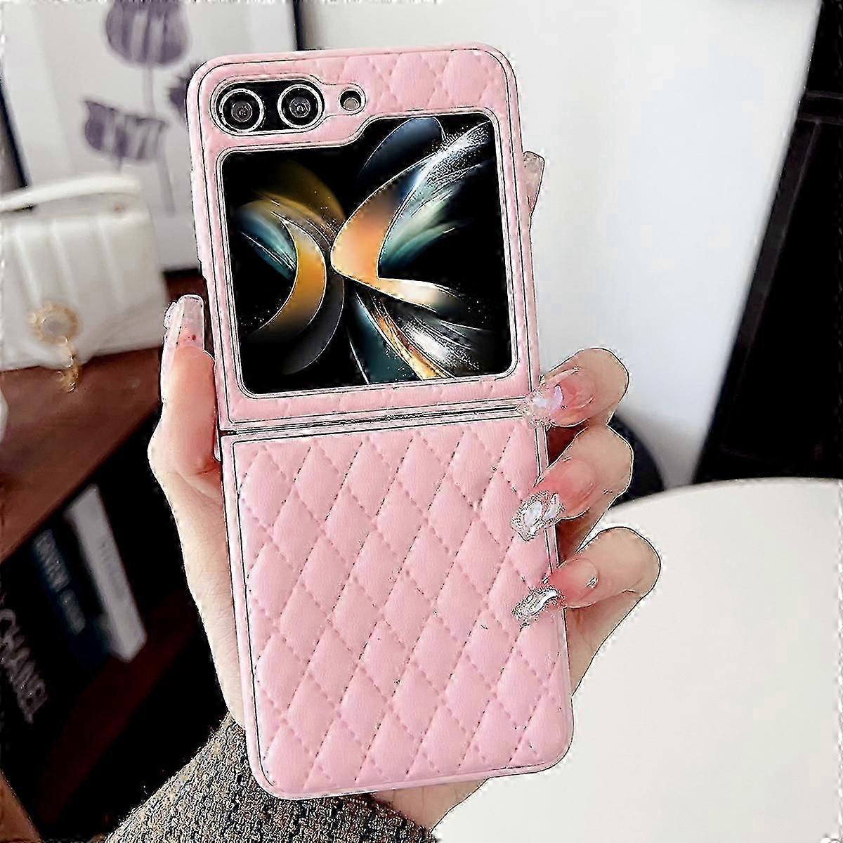 Compatible For Samsung z flip 6 phone case, pu leather phone case, Diamond stripe pattern phone case, non-slip