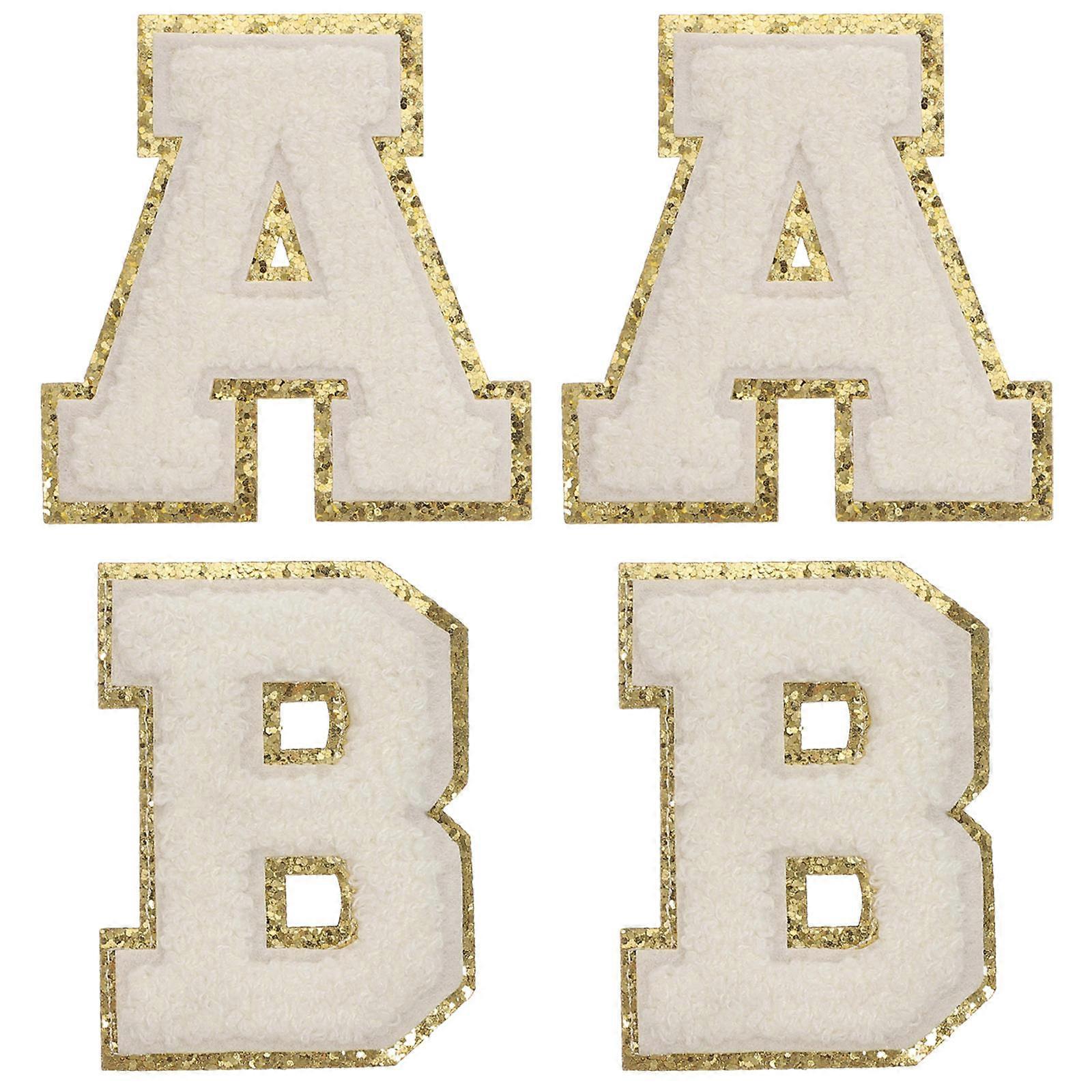 Diy Letter Patches Sewing Letters Patches Clothes Embroidered Decoration Beige 8x8x1cm 4Pcs