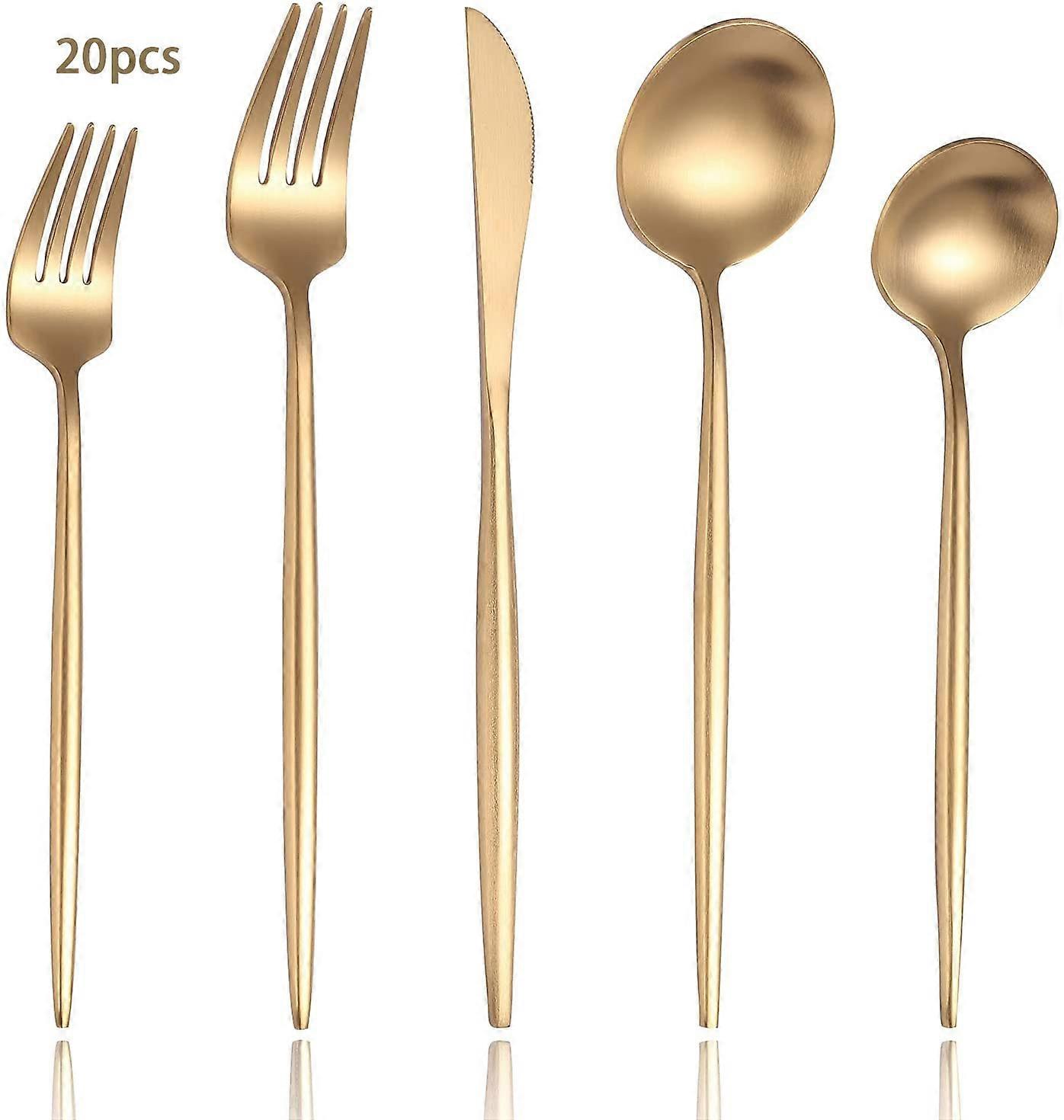 Flatware Set ,Modern Stainless Steel Flatware Set,20-Piece Cutlery Set Service for 4（Gold）