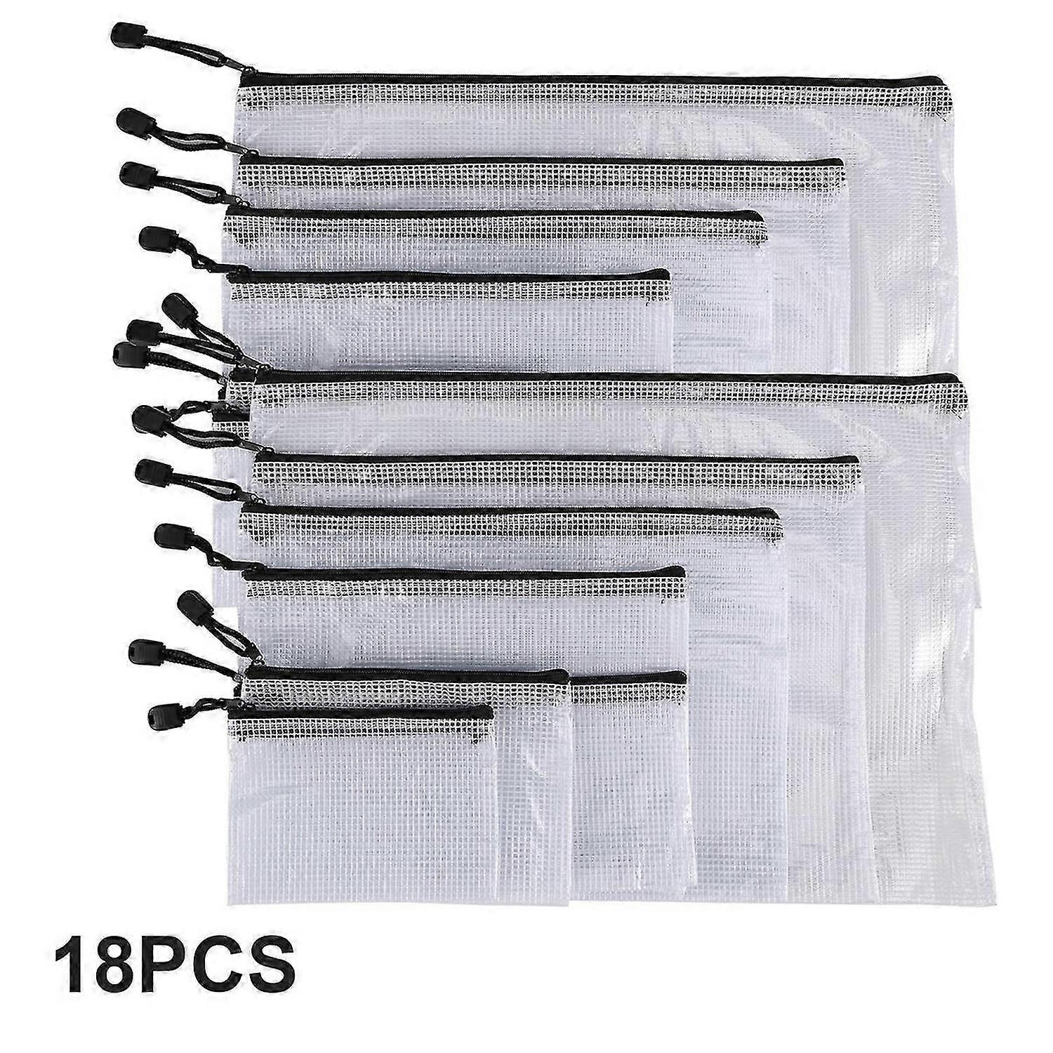 18Pcs Mesh Zipper Pouch Document Bag, 8 Assorted Size, Waterproof Plastic Zip File Folders, Multipur