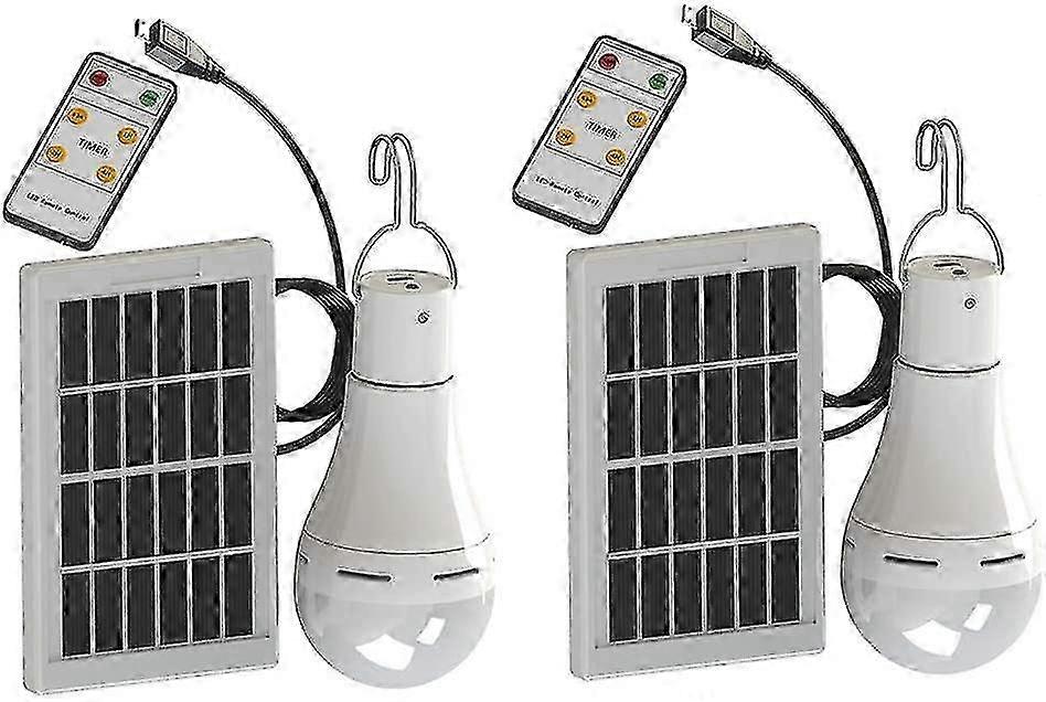 Bright Solar Powered LED Lamp, 9W Solar Light Bulbs with Remote Control - Ideal for Camping and Emergency Use, Pack of 2