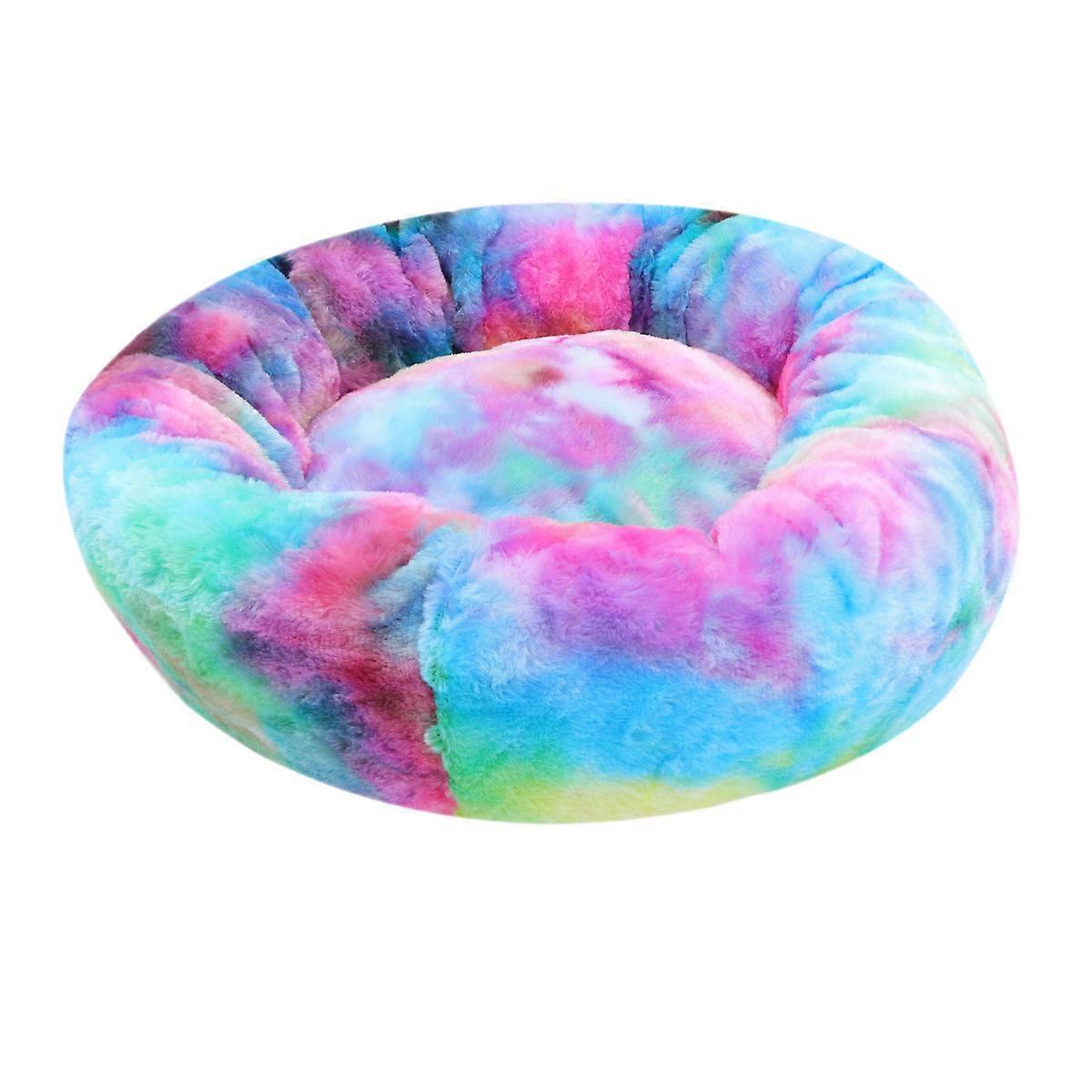 Pet Cushions for Cats Warm Durable Plush Design Round Shape Colorful Blue 40x40x20cm 1Pack