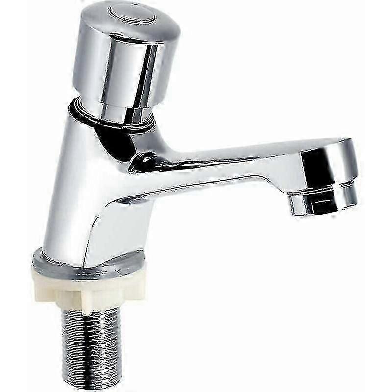 Self Closing Chrome Time Delay Faucet Water Saving Basin Sink Faucet Suitable for Kitchen Bathroom Public Use Silver