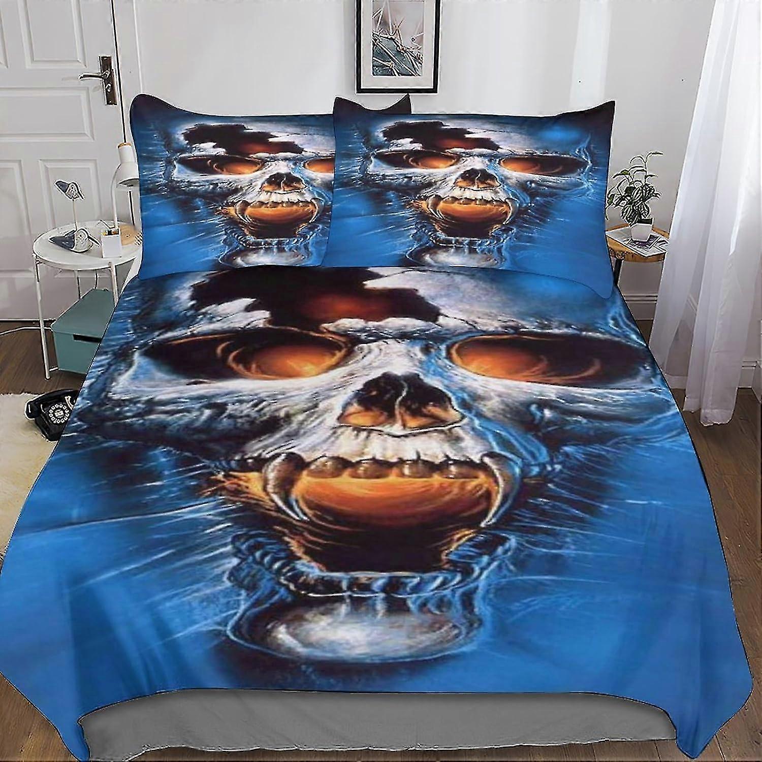 Soft Duvet Cover Set with Skull Design, Pillowcase, Hidden Zip, Artistic Aesthetics, Microfibre, 3 Piece Set for All Ages