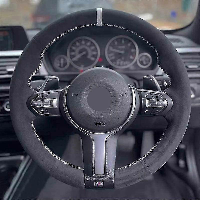 Capa de Volante em Camurça Preta Compatível com Modelos BMW M Sport F30 F31 F34 F10 F11 F07 X1 X2 X3 F25 F32 F33 F36 F48 F39 - Acessórios para Carros