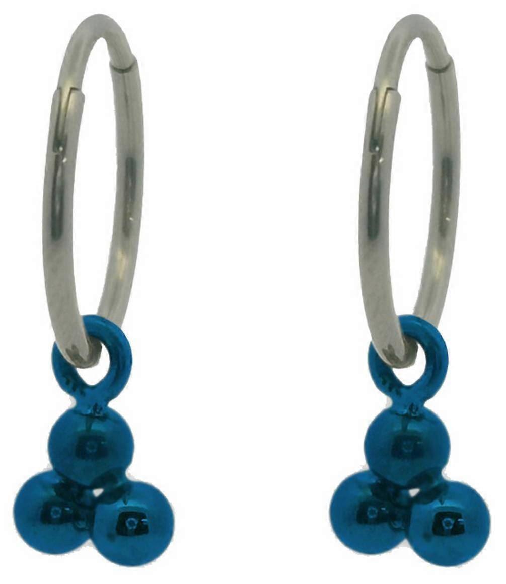 Ti2 Titanium Triple Bead Charm Hoop Earrings - Dark Blue