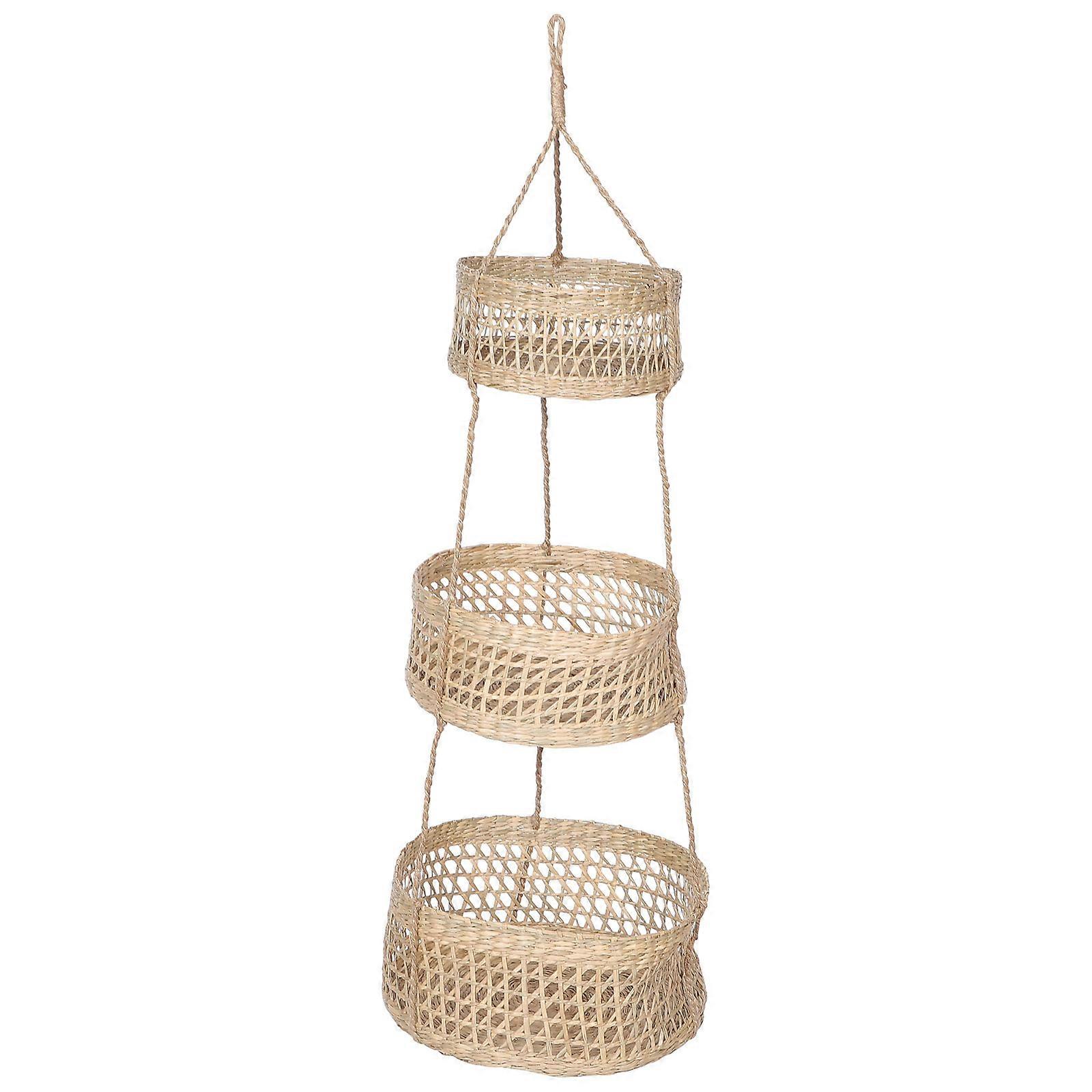 Produce Hanging Basket 3-Tier Rattan Storage Solution Householders 1Set