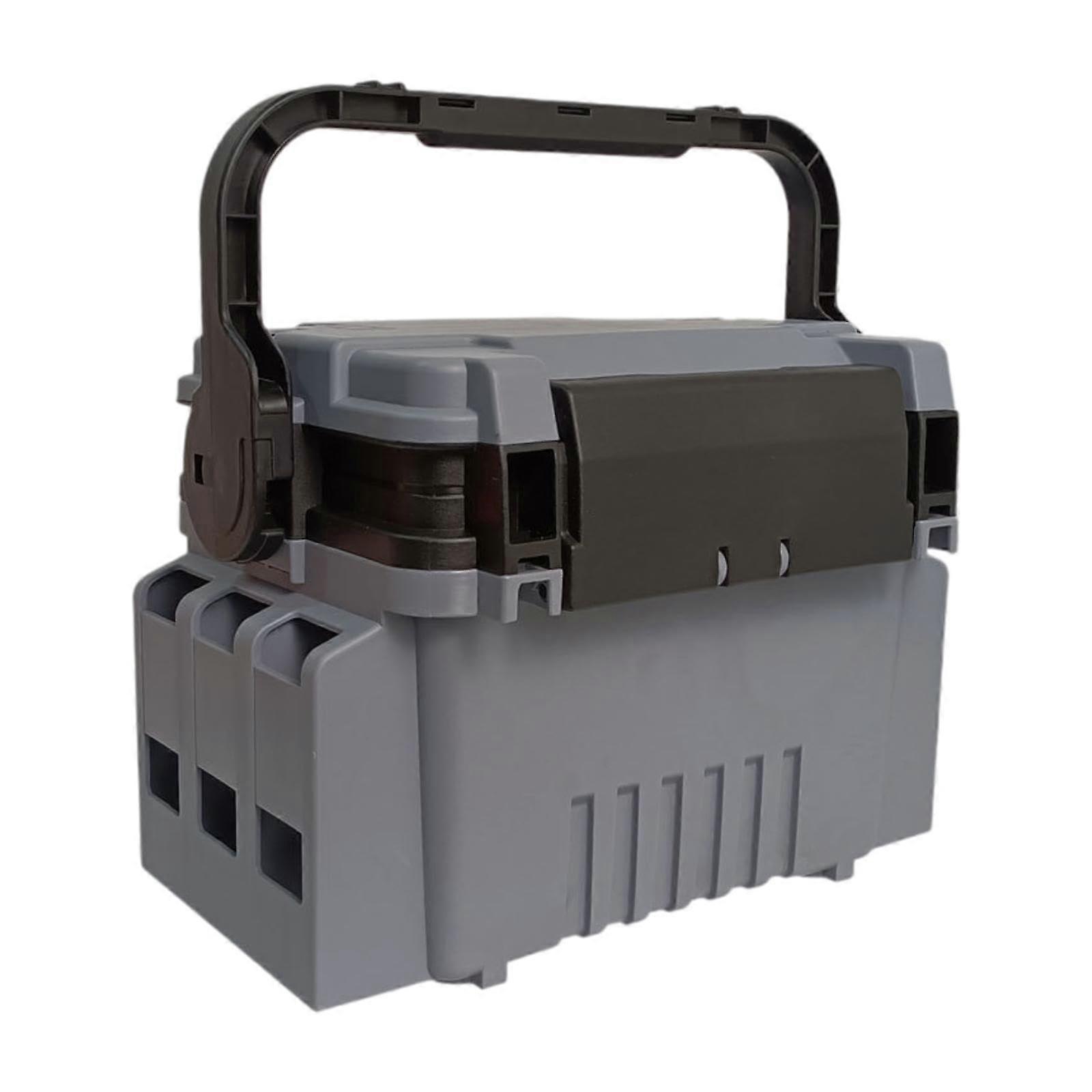 Fishing gear storage box, equipment storage case, hardshell case, portable organizer, 2layer, with rod holder, fishing tool, gray