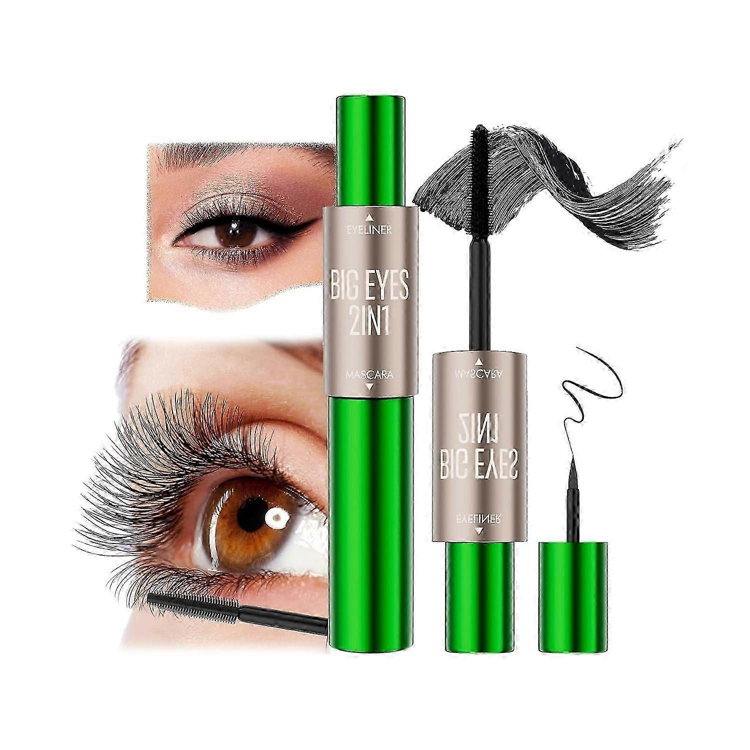 2-in-1 Waterproof Mascara and Eyeliner Pen, Long-Lasting, Smudge-Proof, Volumizing and Curling, Makeup for Sensitive Eyes