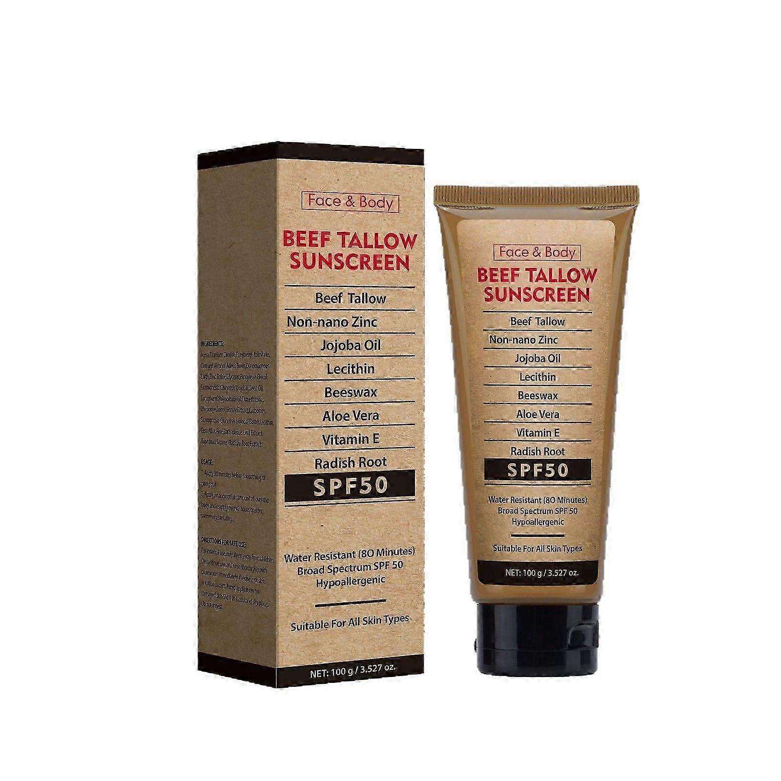 ナチュラルミネラルタロー日焼け止めSPF50:ナチュラルタロー&酸化亜鉛、サンゴ礁に安全、耐水性、無香料、顔と体のための非べたべたフォーミュラ