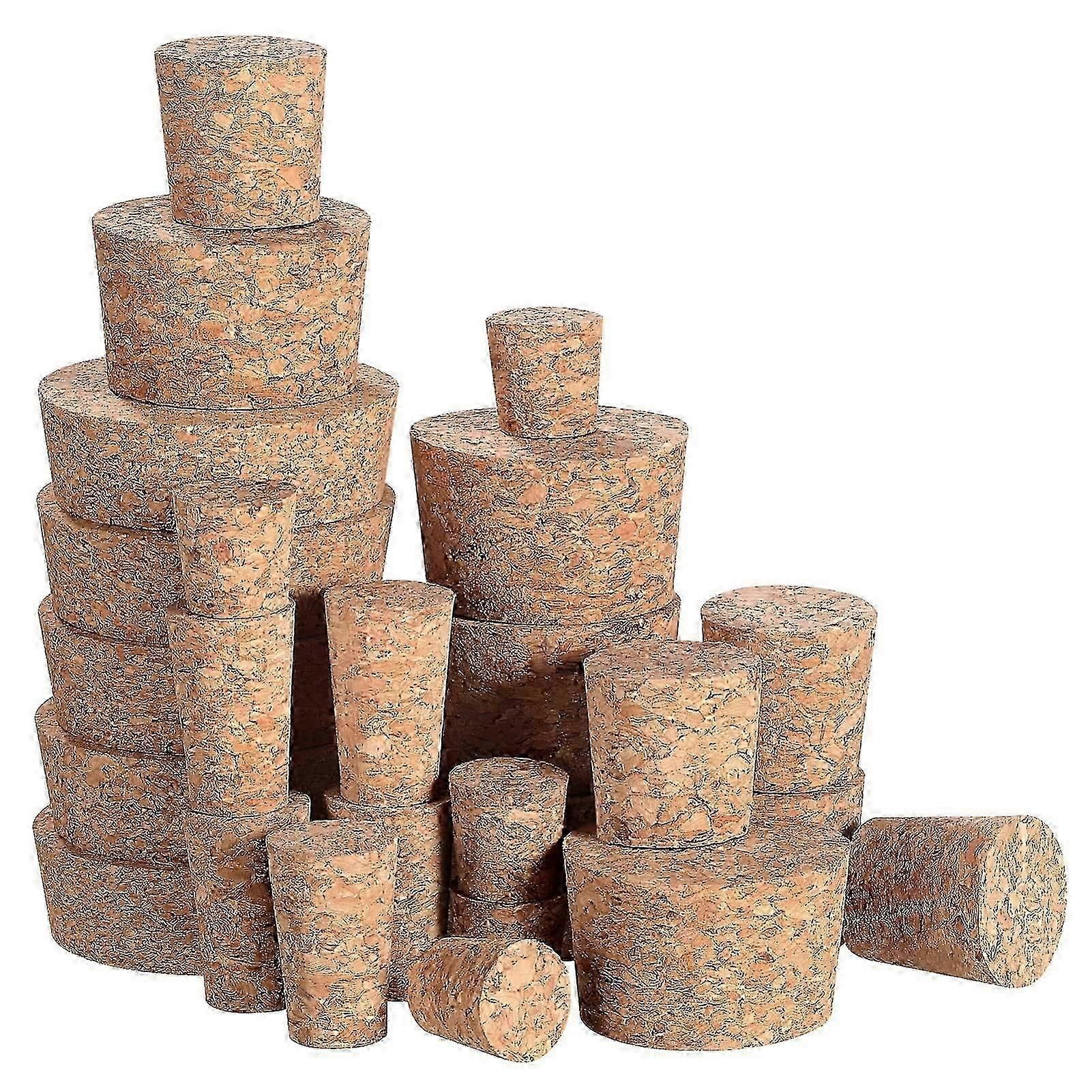 5 Sizes Wooden Tapered Cork Stoppers for Bottles - 25-Piece Assorted Pack