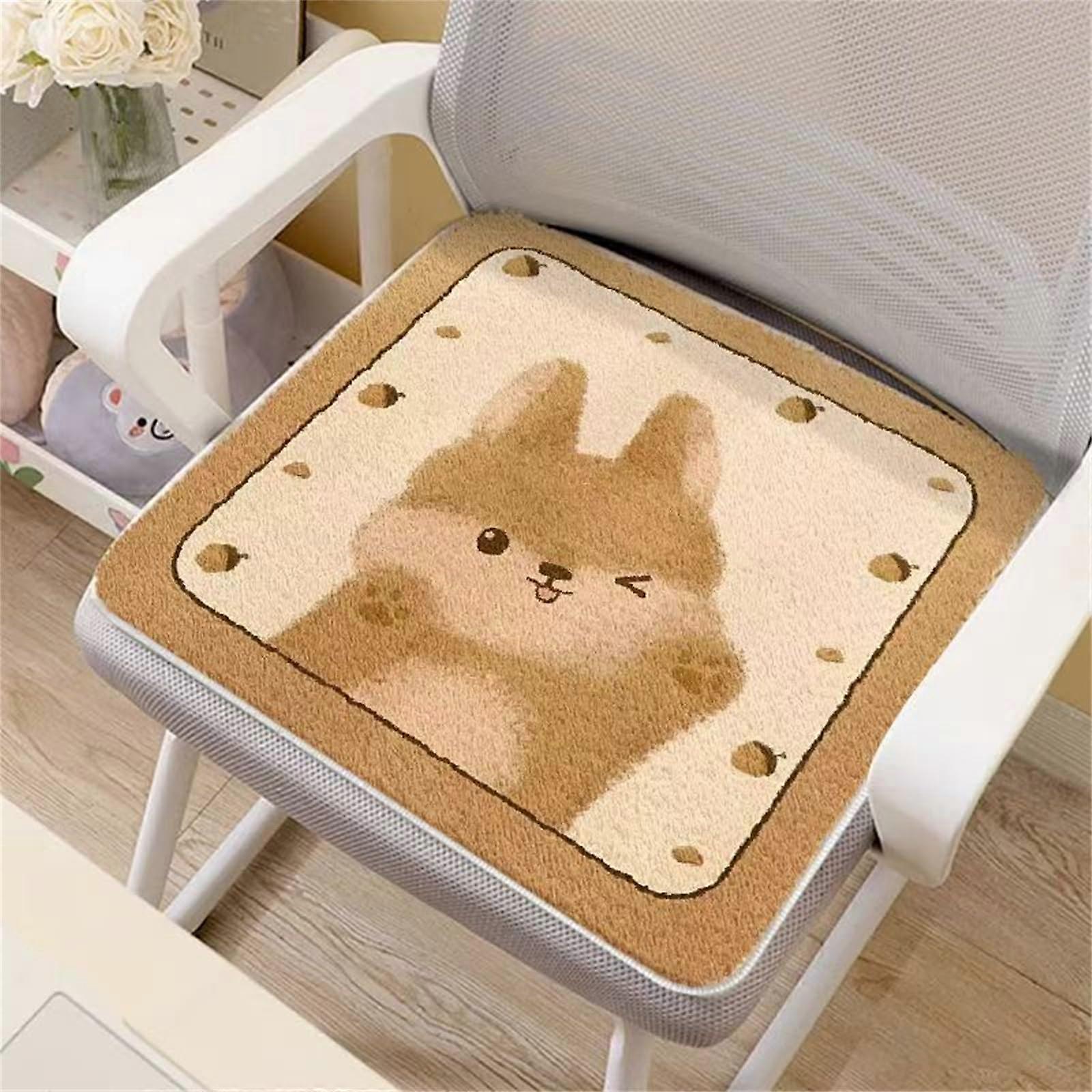 Cartoon Plush Seat Cushion for Kids, 40x40 cm Square Plush Chair Cushion, Non-Slip Warm Tatami Floor Pillow