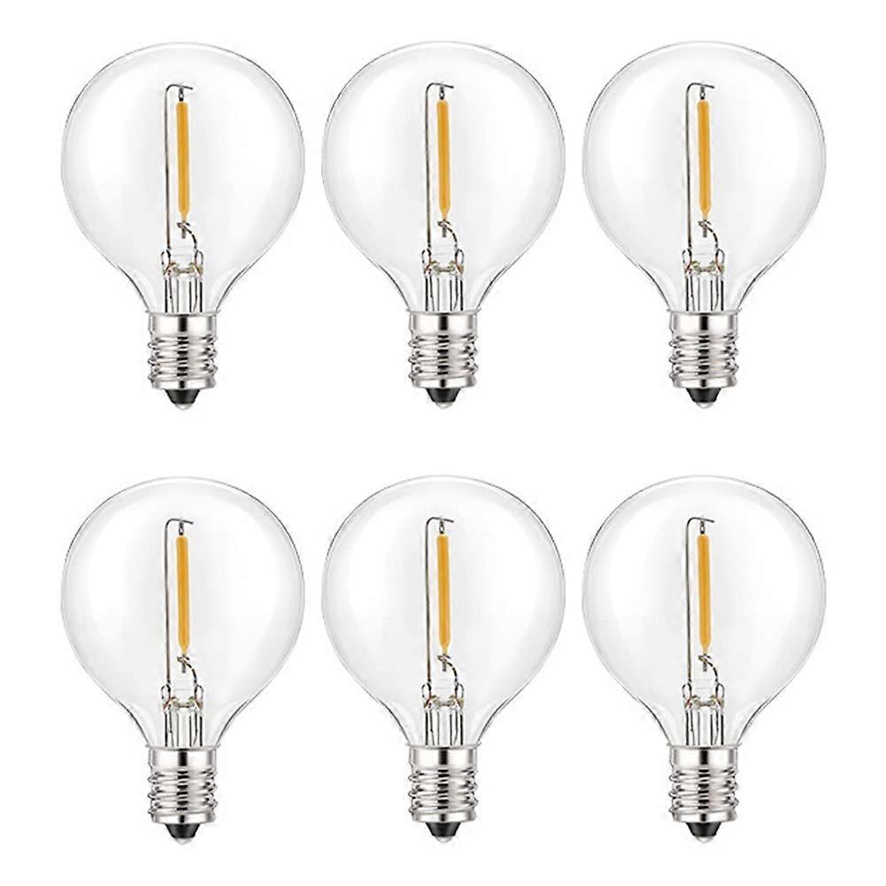 G40 LED Replacement Bulbs Pack of 6, Shatterproof Warm White Ball Bulbs with E12 Screw Base for Solar String Lights