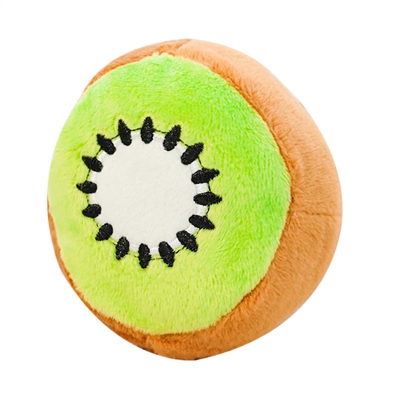 Dog Chew Toy For Strong Chewers-Plush Fruit-Design Squeaky Toy For Puppies-Indoor Fetch Teething Travel Kiwi Round