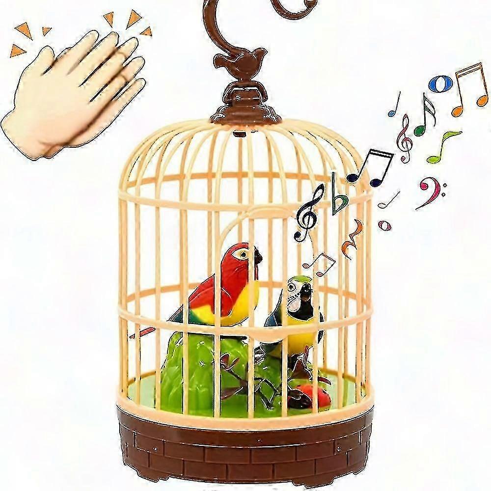 Interactive Light-Up Bird Toy with Sound & Movement - Engaging Parrot Simulation in Cage