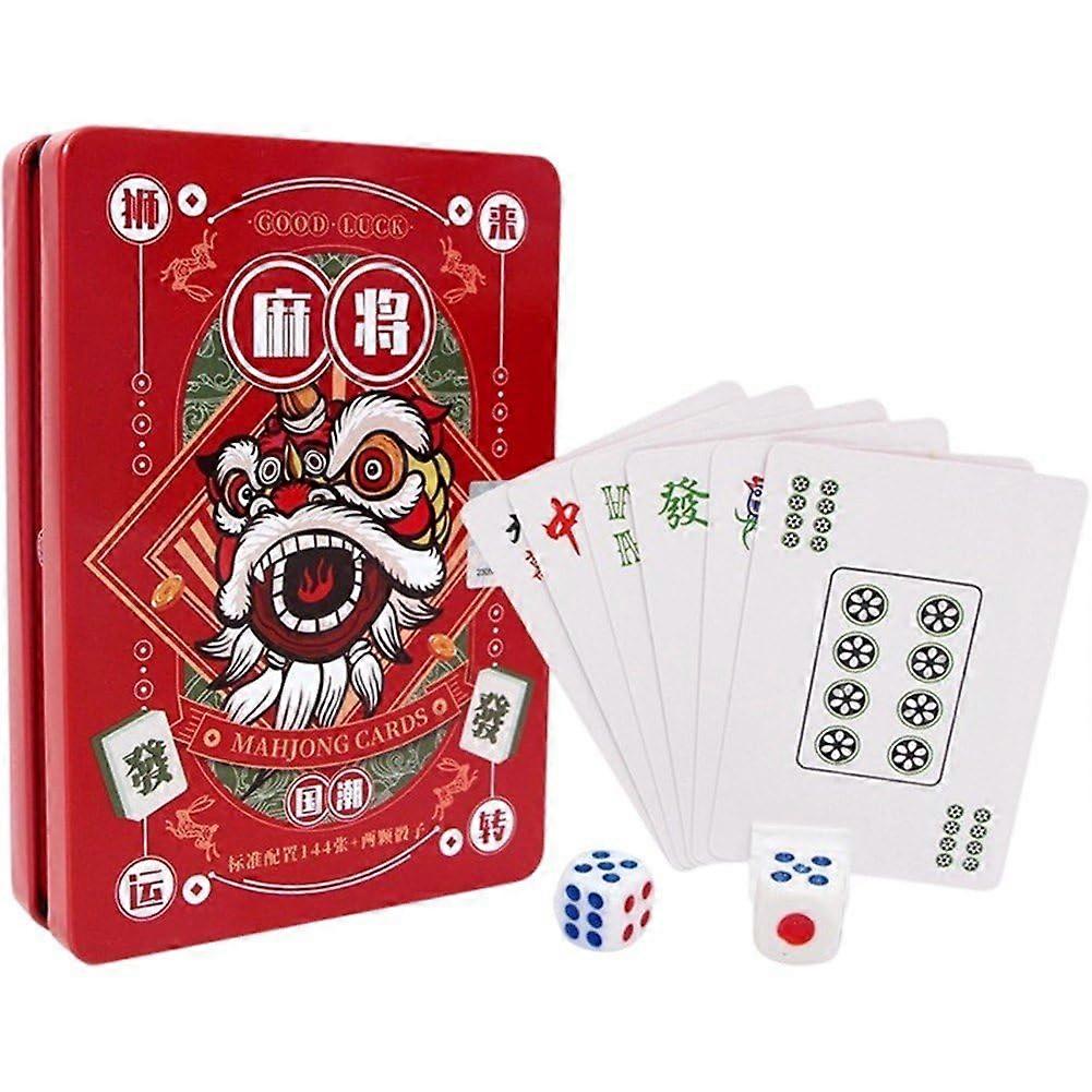 Portable Mahjong Poker Card Set, 144 Cards/Set with 2 Dice, Traditional Playing Cards for Board Games, Family Gatherings Ref: 4220