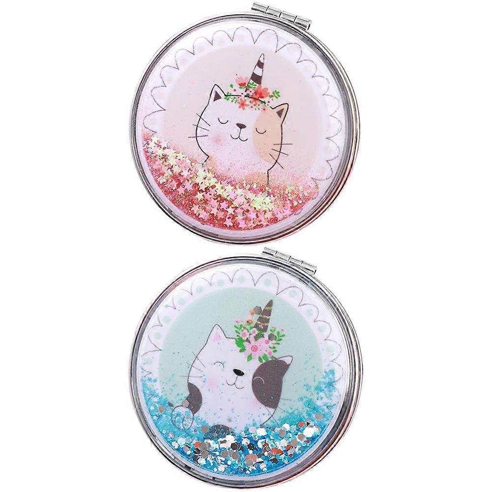 Cat Design Travel Mirrors Double Sided Handheld Compact Makeup Mirrors, Lightweight and Portable for Cosmetics, Ideal Women