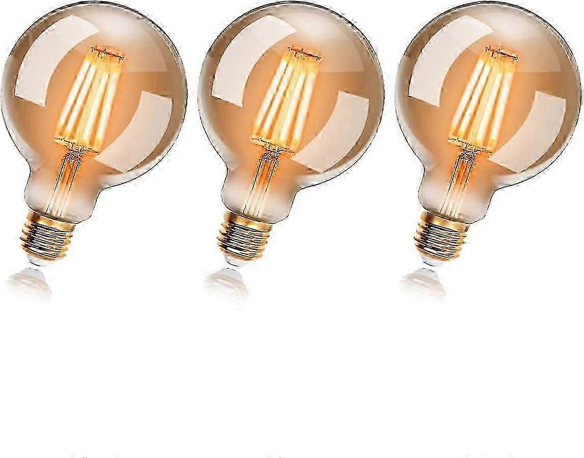 Set of 3 Vintage Edison G80 LED Bulbs - Warm White 2200K E27, 4W Equivalent to 40W Incandescent, Retro Filament Design, Non-Dimmable