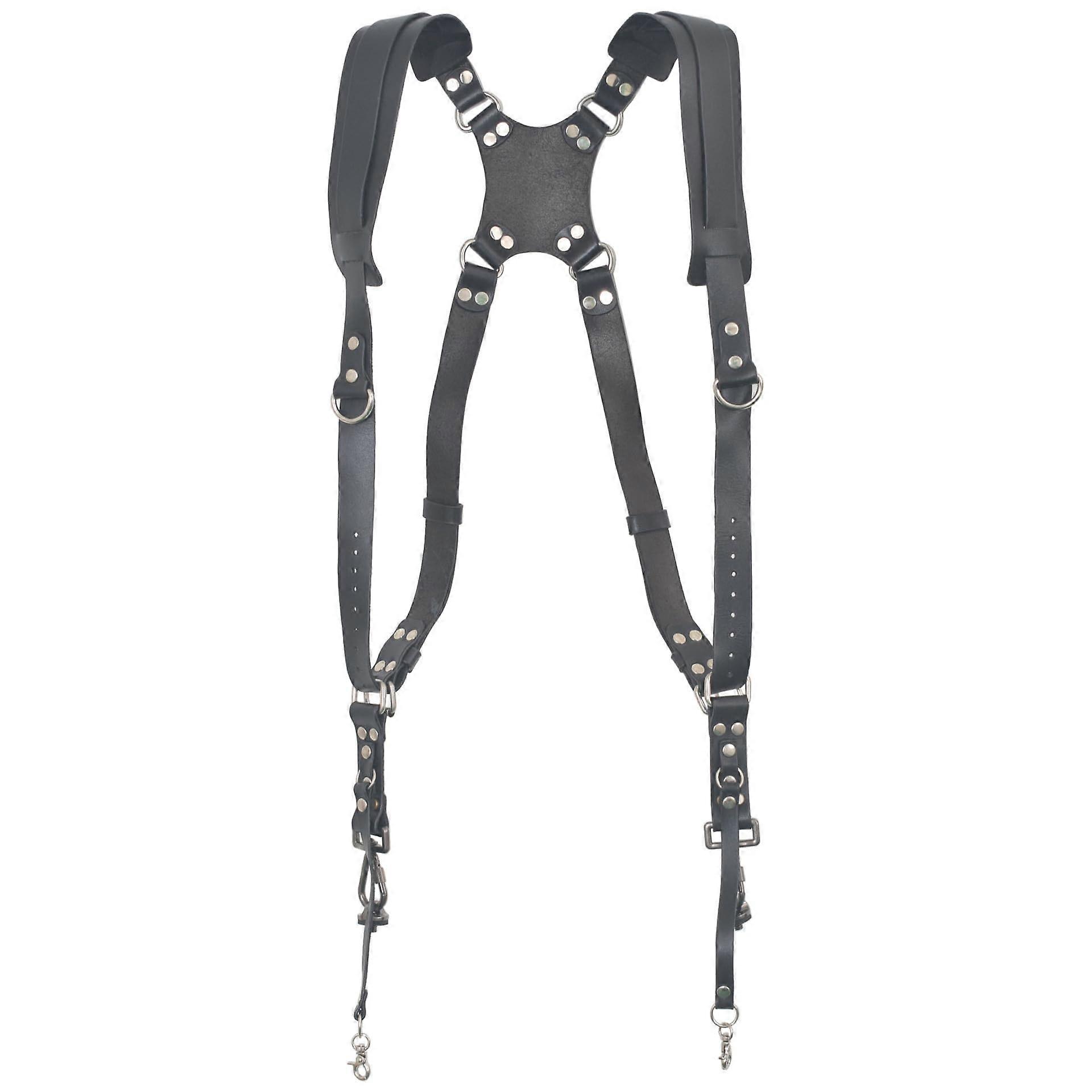 Leather Shoulder Strap for Two Cameras Black Dual Camera Compatible