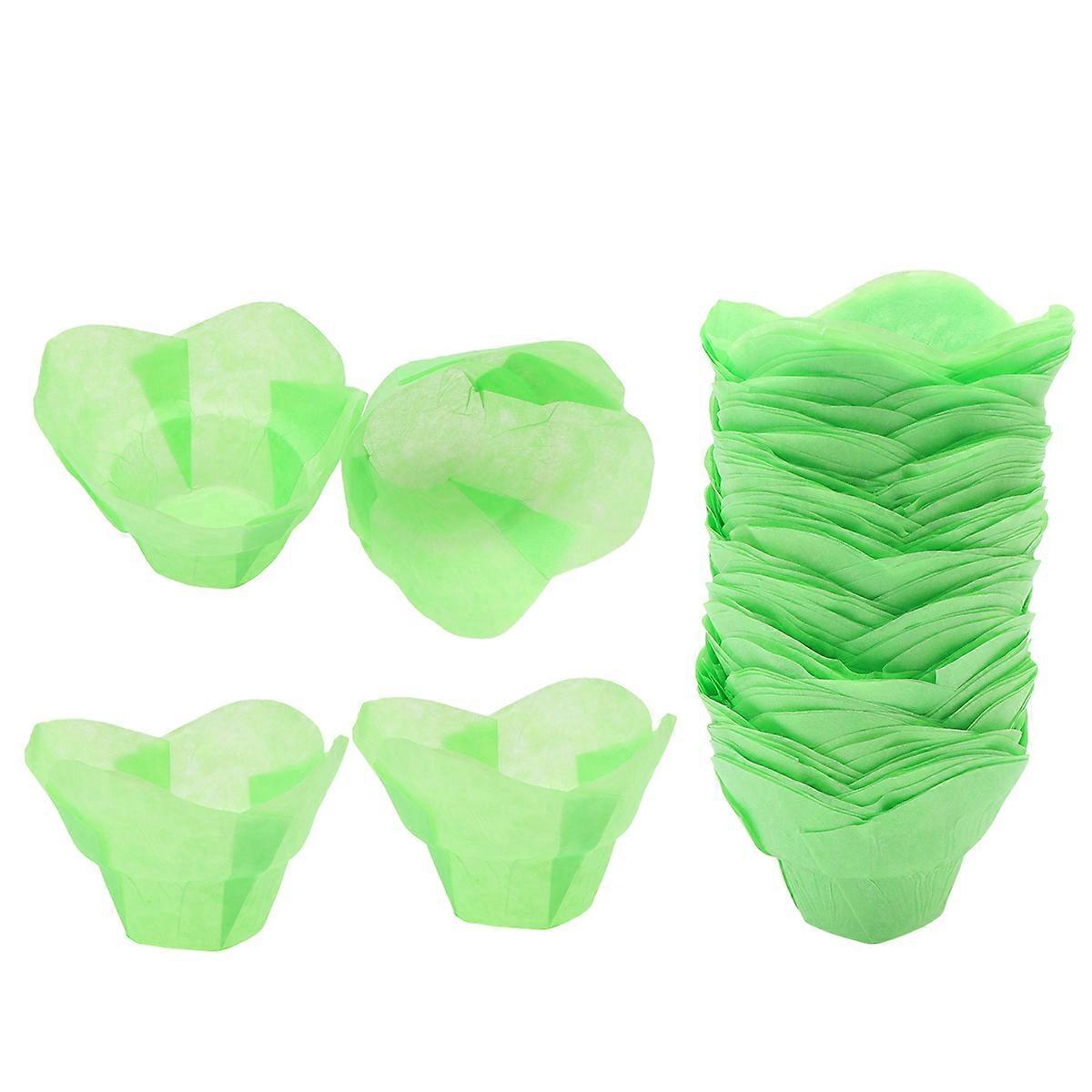 Lotus Shape Cupcake Wrappers Heat Resistant & Oil Paper Muffin Liners for Parties, Weddings, Special Events 100pcs Green Set