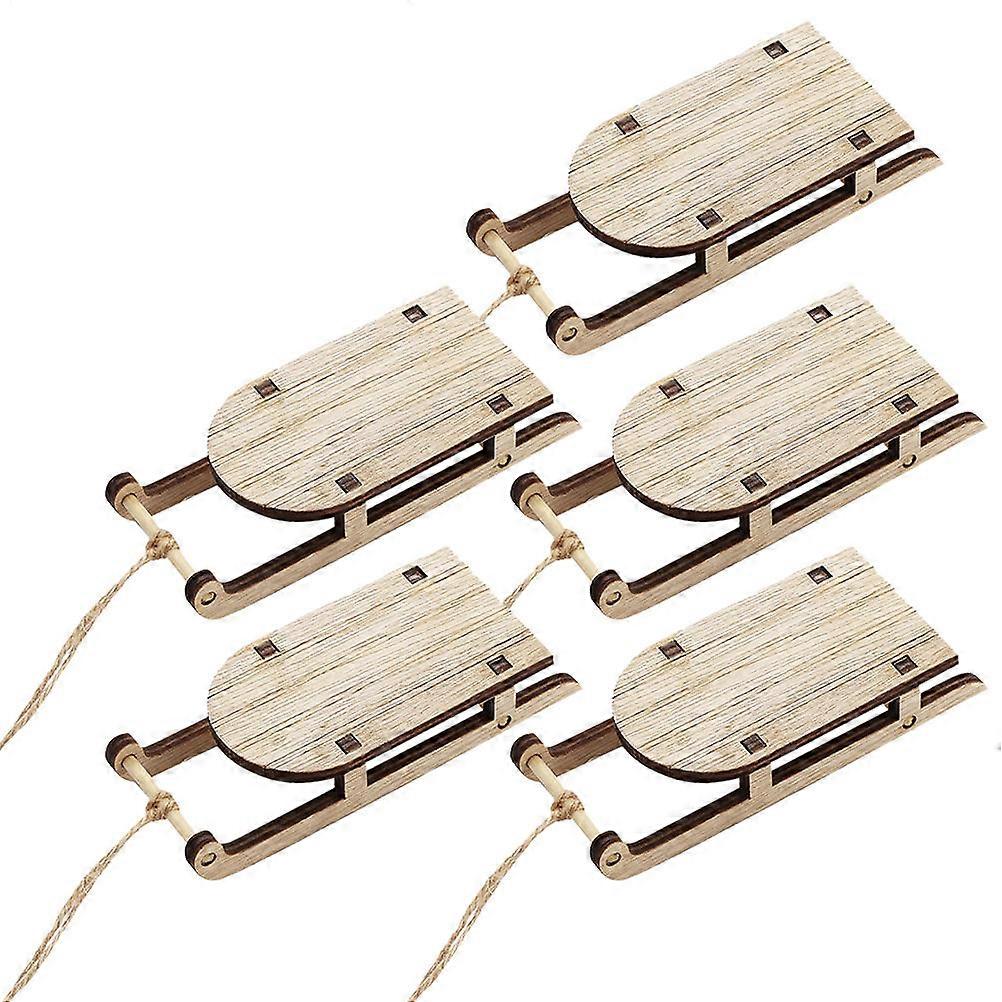 Mini Sleigh Decoration Tabletop Ornament Beige Wood 5Set