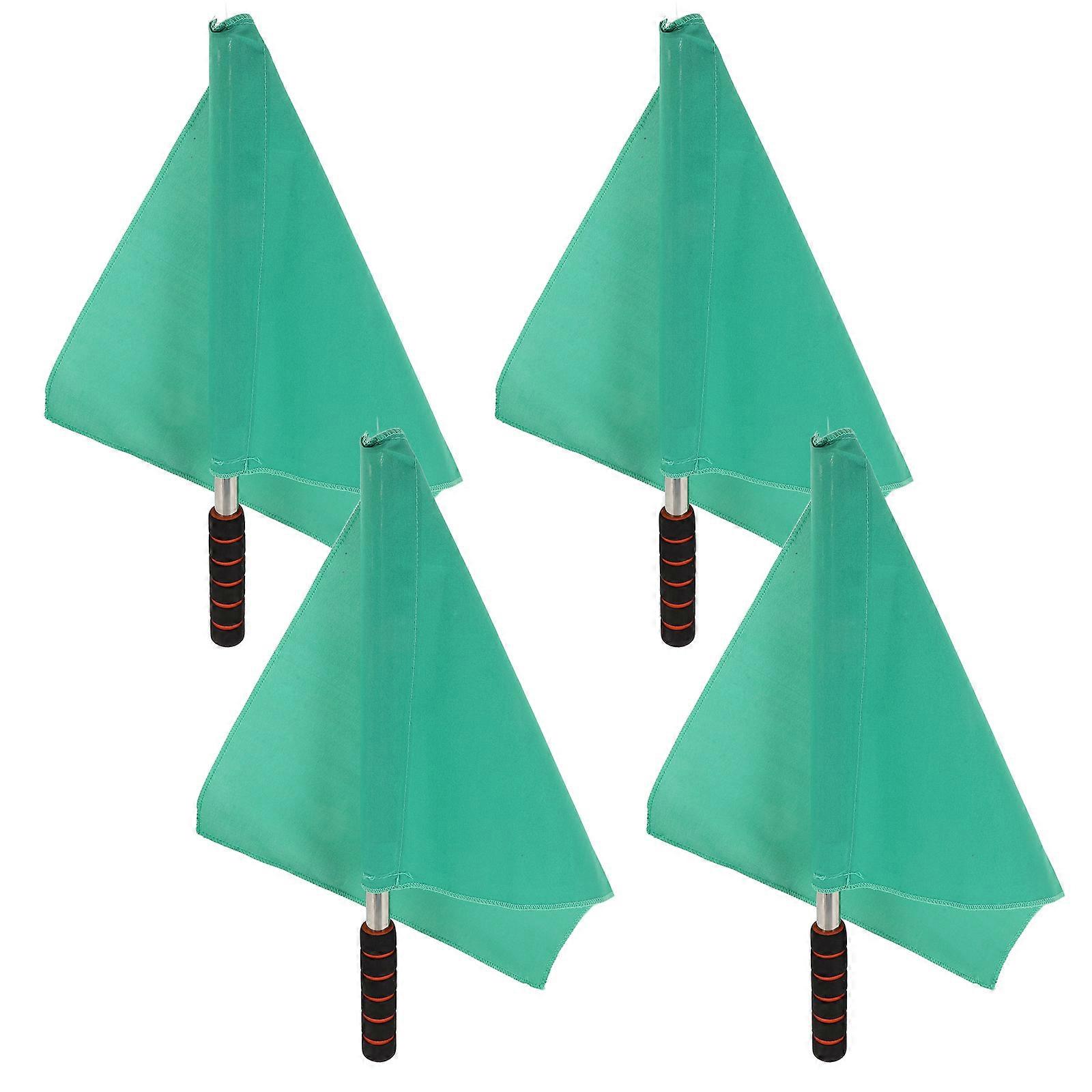 4pcs Green Referee Hand Signal Flags with Stainless Steel Pole – Lightweight Waving Flags for Sports Events and Outdoor Football Matches