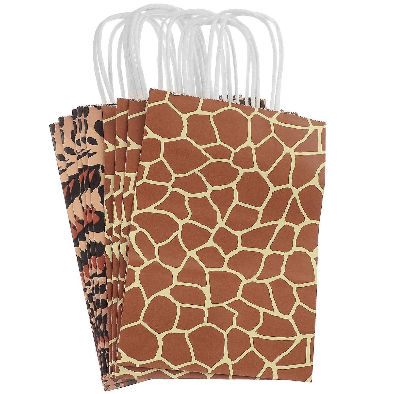 Print Pattern Kraft Paper Bag Assorted Color Deer Print Leopard Print For Jewelry Packaging Party Bag 22x16x8cm 10Pcs