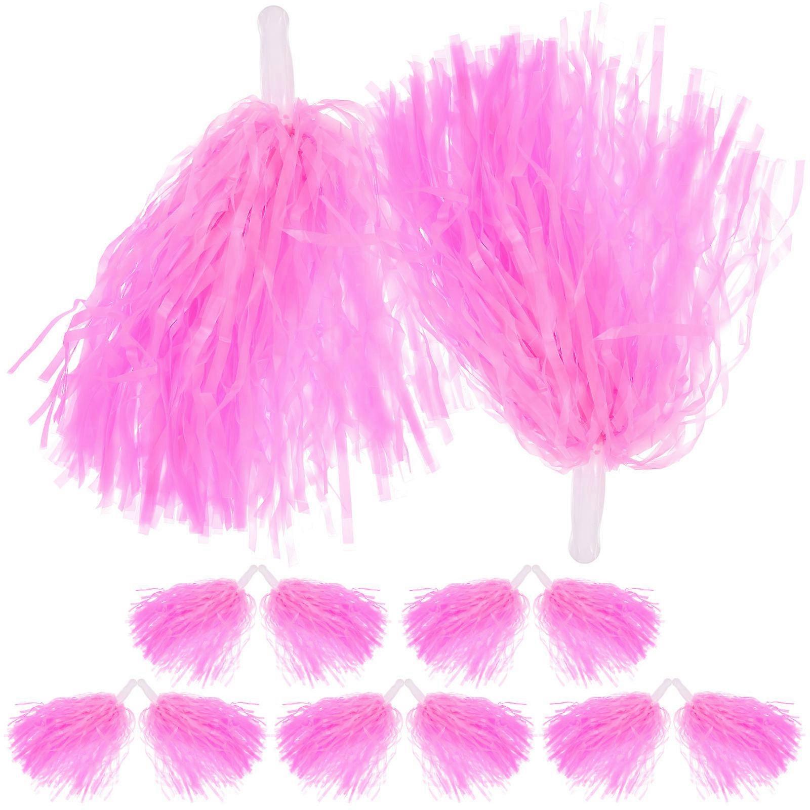 Pink Cheerleading Pom Poms with Plastic Handles for Sports Events and Dance Squad Decor Use