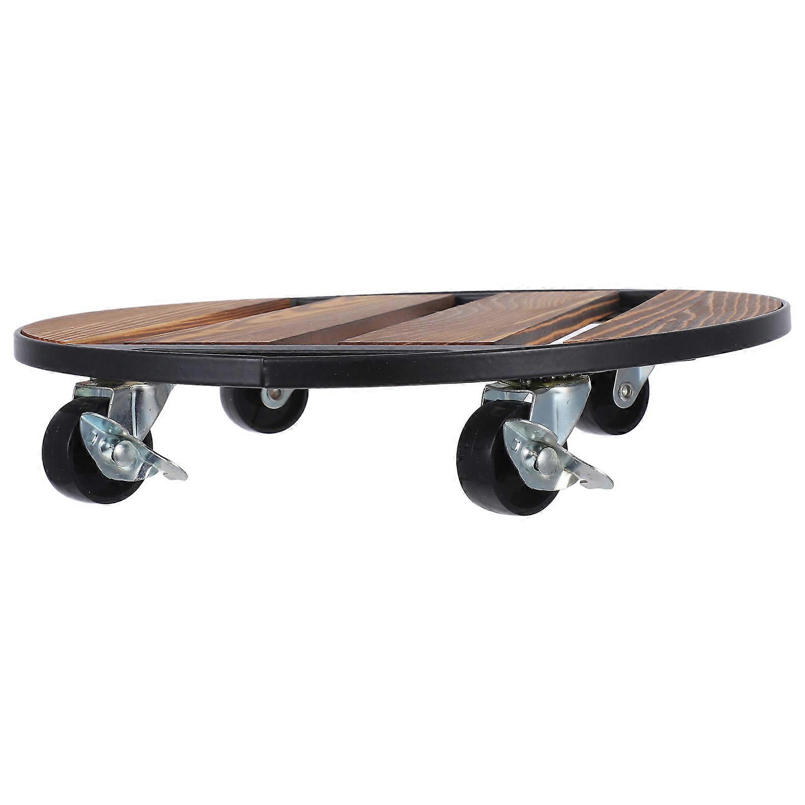 Round Wooden Plant Stand with Wheels 1 Set Movable Tray Flower Pots Heavy Duty Rolling Dolly Casters Plant Holder Base
